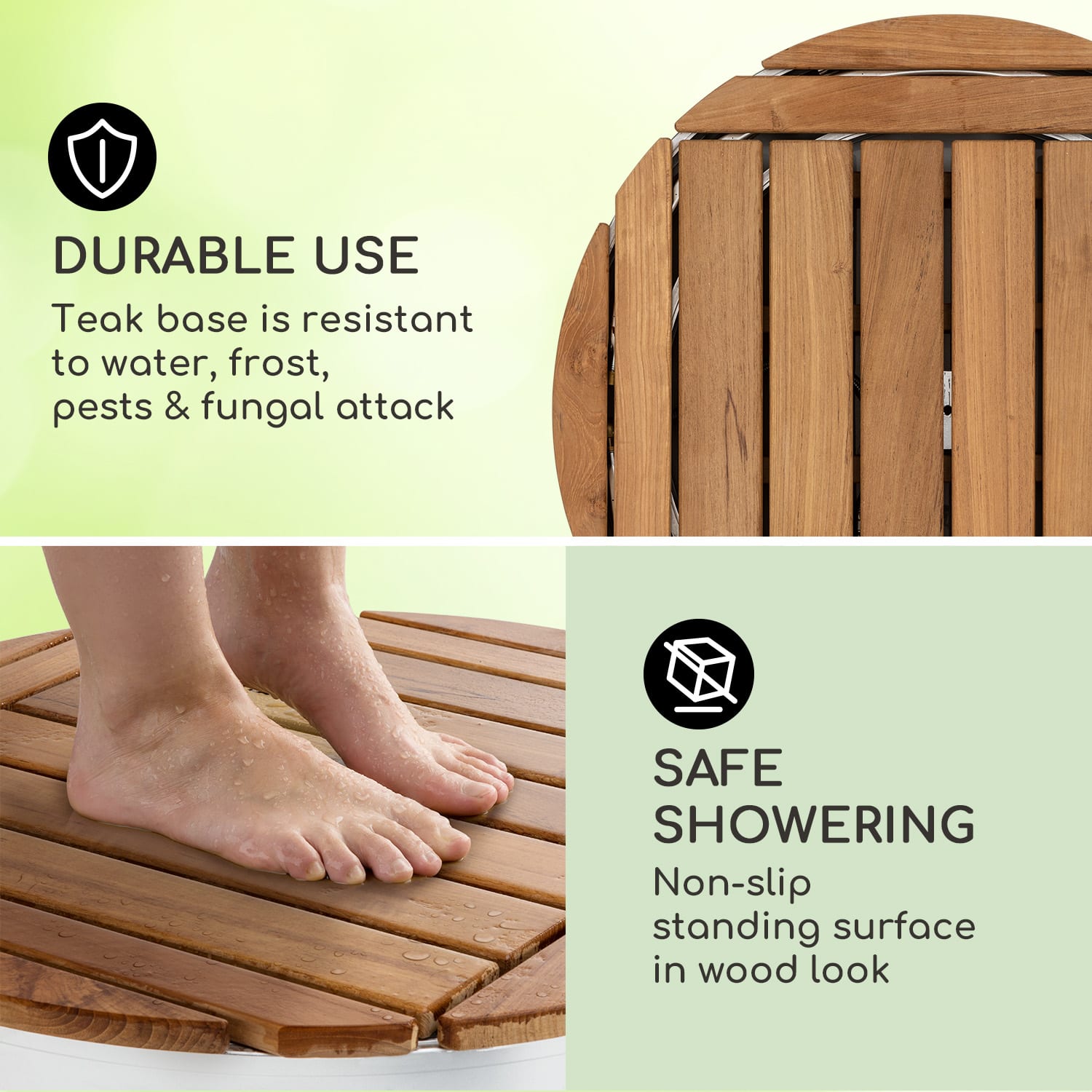 Blumfeldt Sumatra Teak Round, záhradná sprcha, hliník, tíkové drevo, rukoväť – Obrázok 2