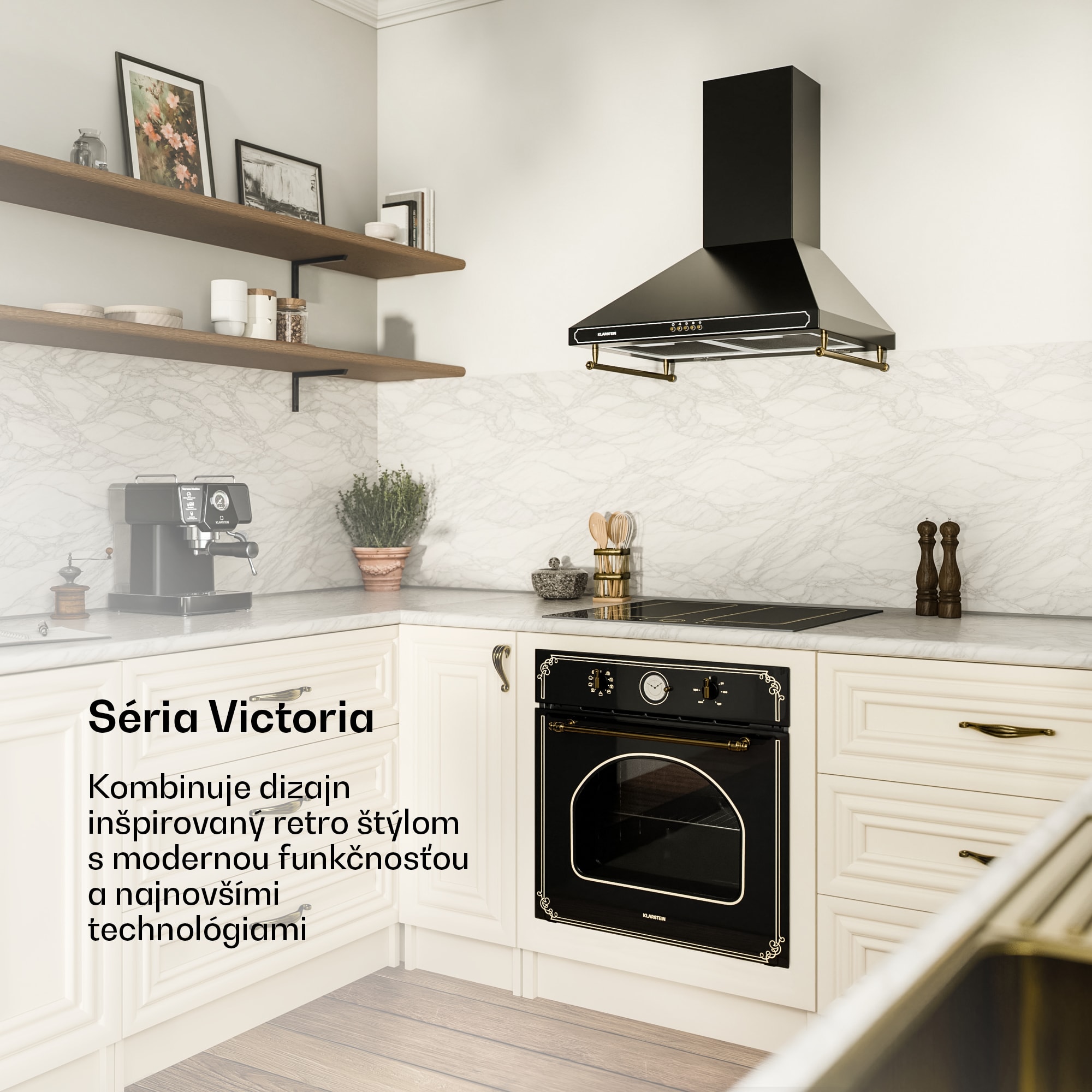 Klarstein Victoria, digestor, 60 cm, nástenný, 630 m³/h, LED, retro dizajn, čierny