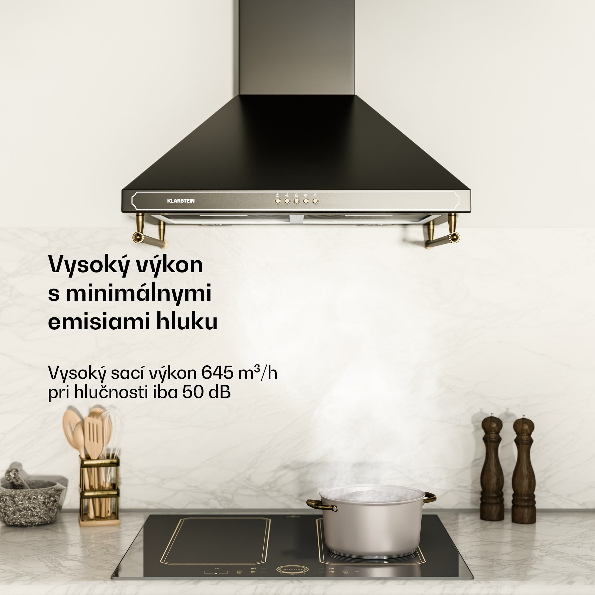 Klarstein Victoria, digestor, 60 cm, nástenný, 630 m³/h, LED, retro dizajn, čierny – Obrázok 3