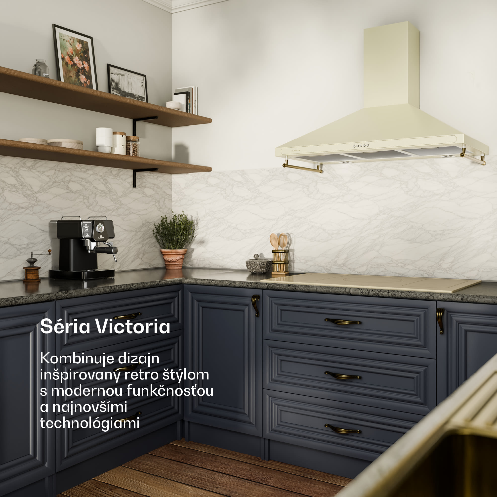 Klarstein Victoria 90, digestor, 90 cm, nástenný, 644,5 m³/h, LED, retro dizajn, slonovinový