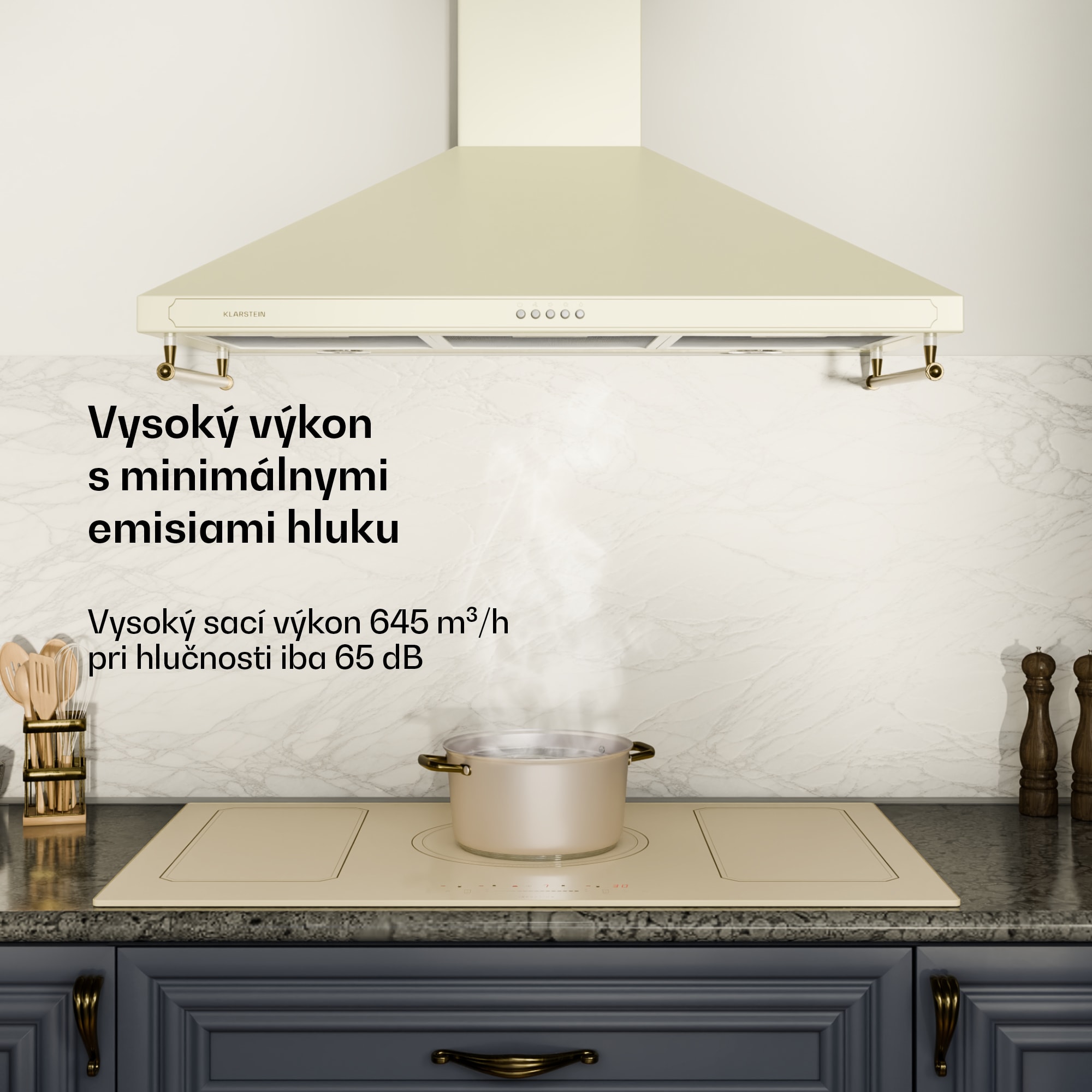 Klarstein Victoria 90, digestor, 90 cm, nástenný, 644,5 m³/h, LED, retro dizajn, slonovinový – Obrázok 2