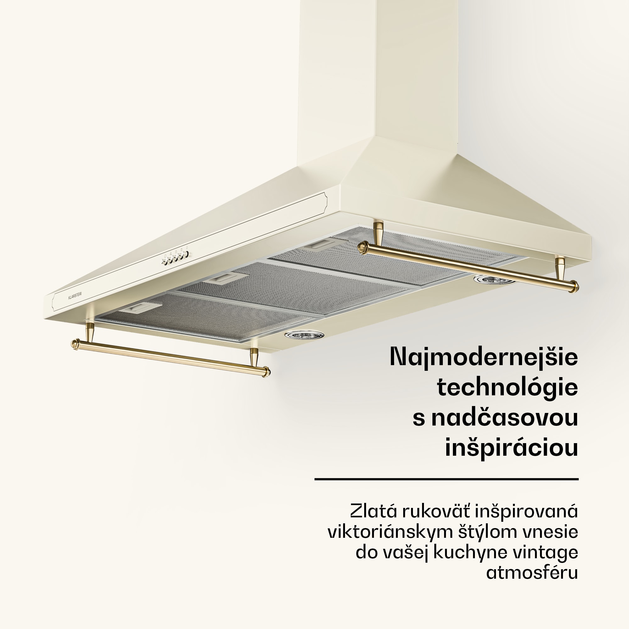 Klarstein Victoria 90, digestor, 90 cm, nástenný, 644,5 m³/h, LED, retro dizajn, slonovinový – Obrázok 3