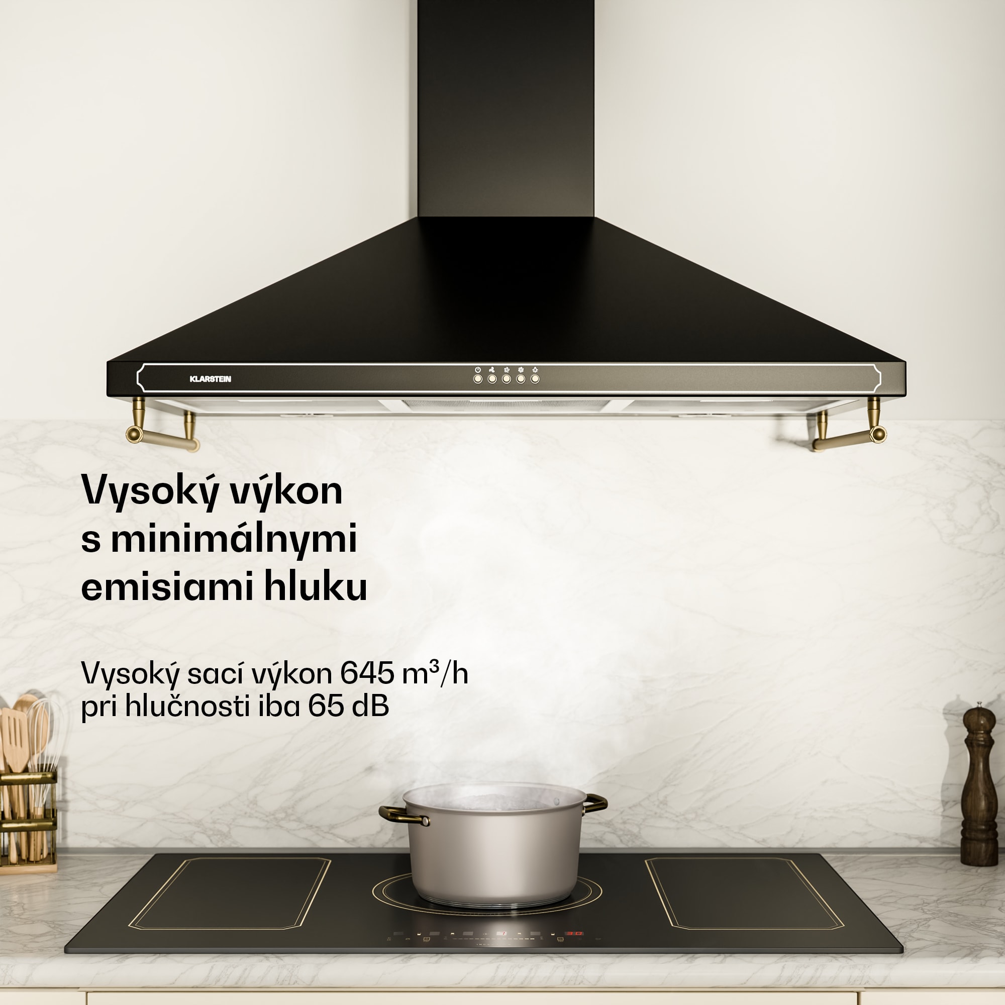 Klarstein Victoria 90, digestor, 90 cm, nástenný, 644,5 m³/h, LED, retro dizajn, slonovinový – Obrázok 3
