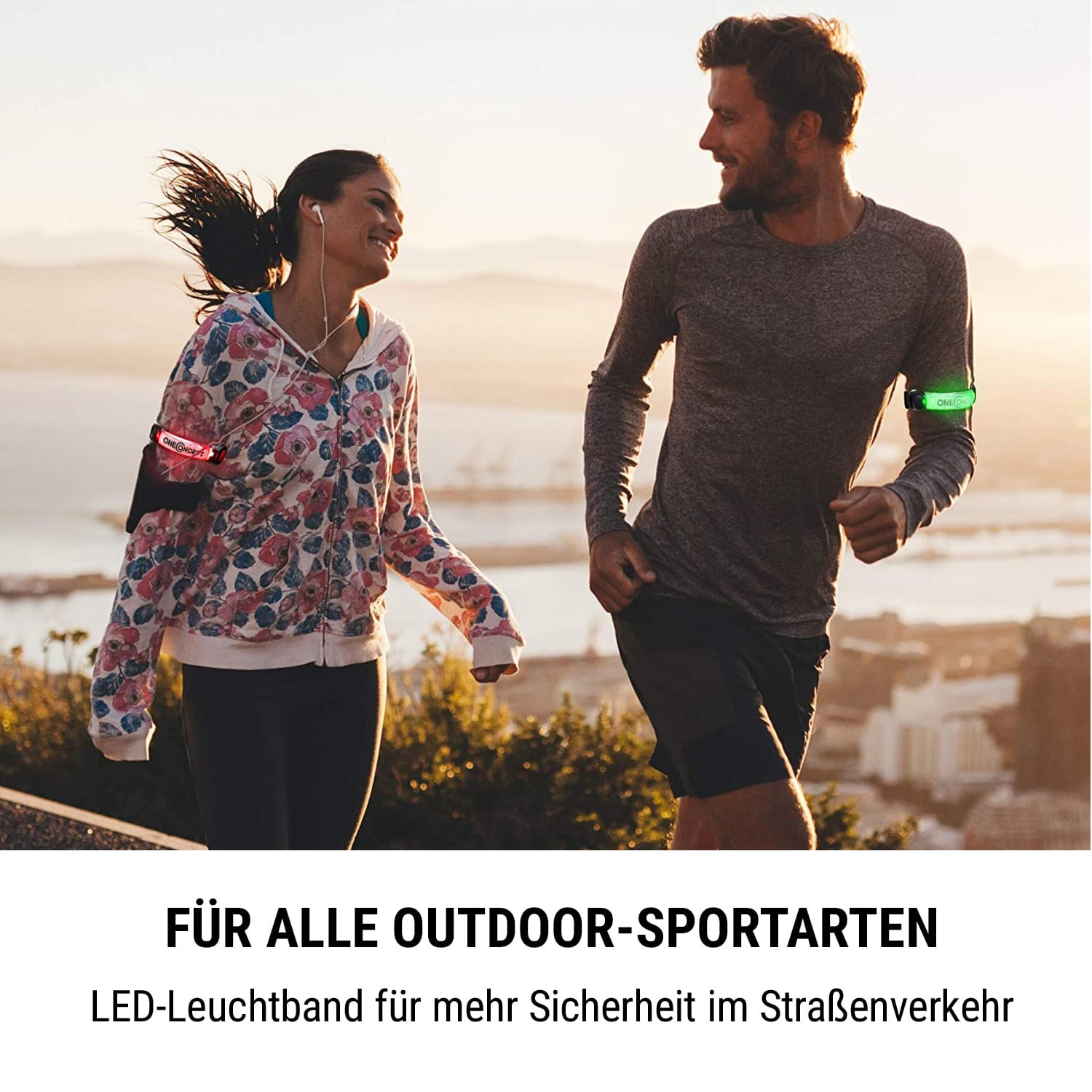 OneConcept LED náramok 2 dielna sada Silikón Suchý zips Vymeniteľná batéria
