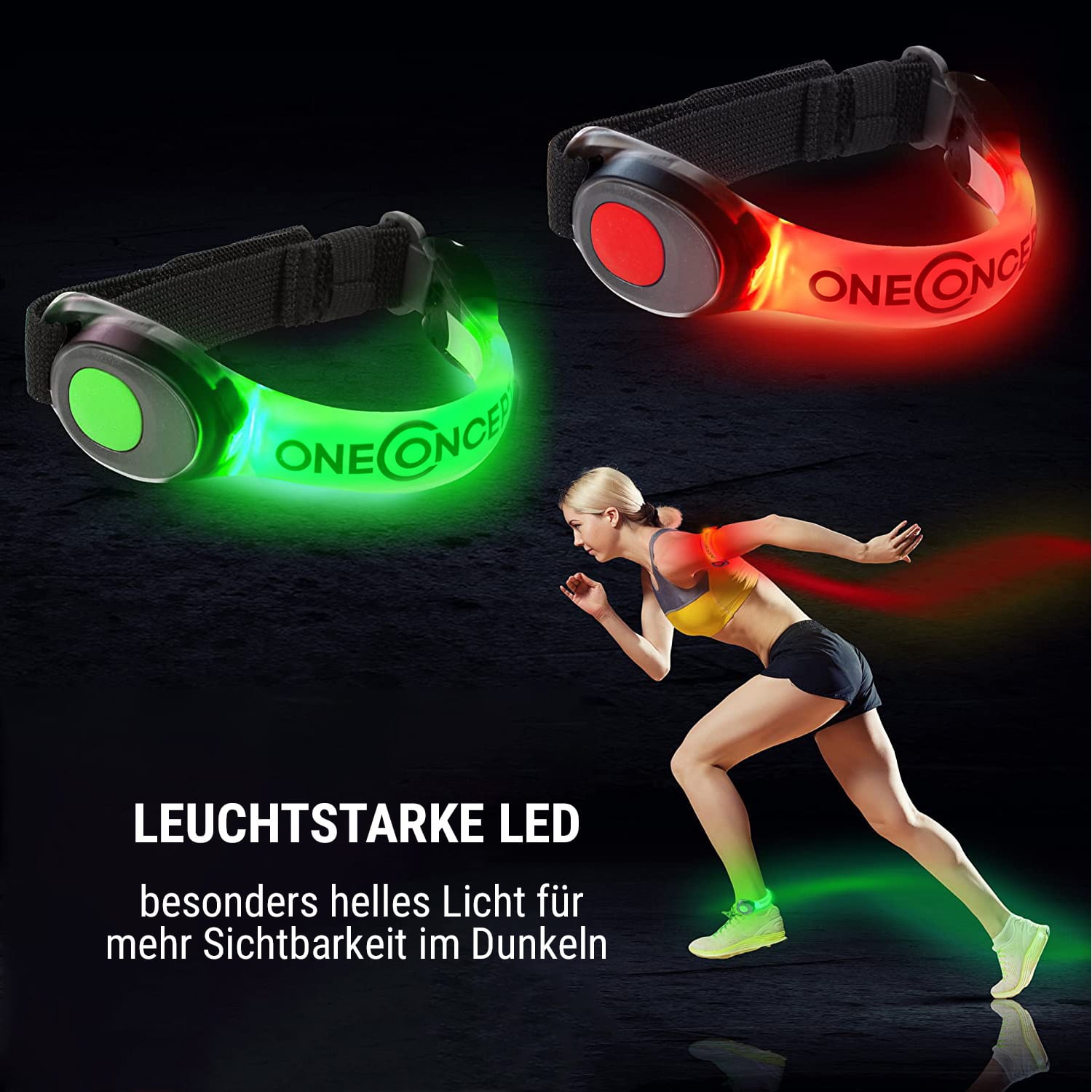 OneConcept LED náramok 2 dielna sada Silikón Suchý zips Vymeniteľná batéria – Obrázok 3