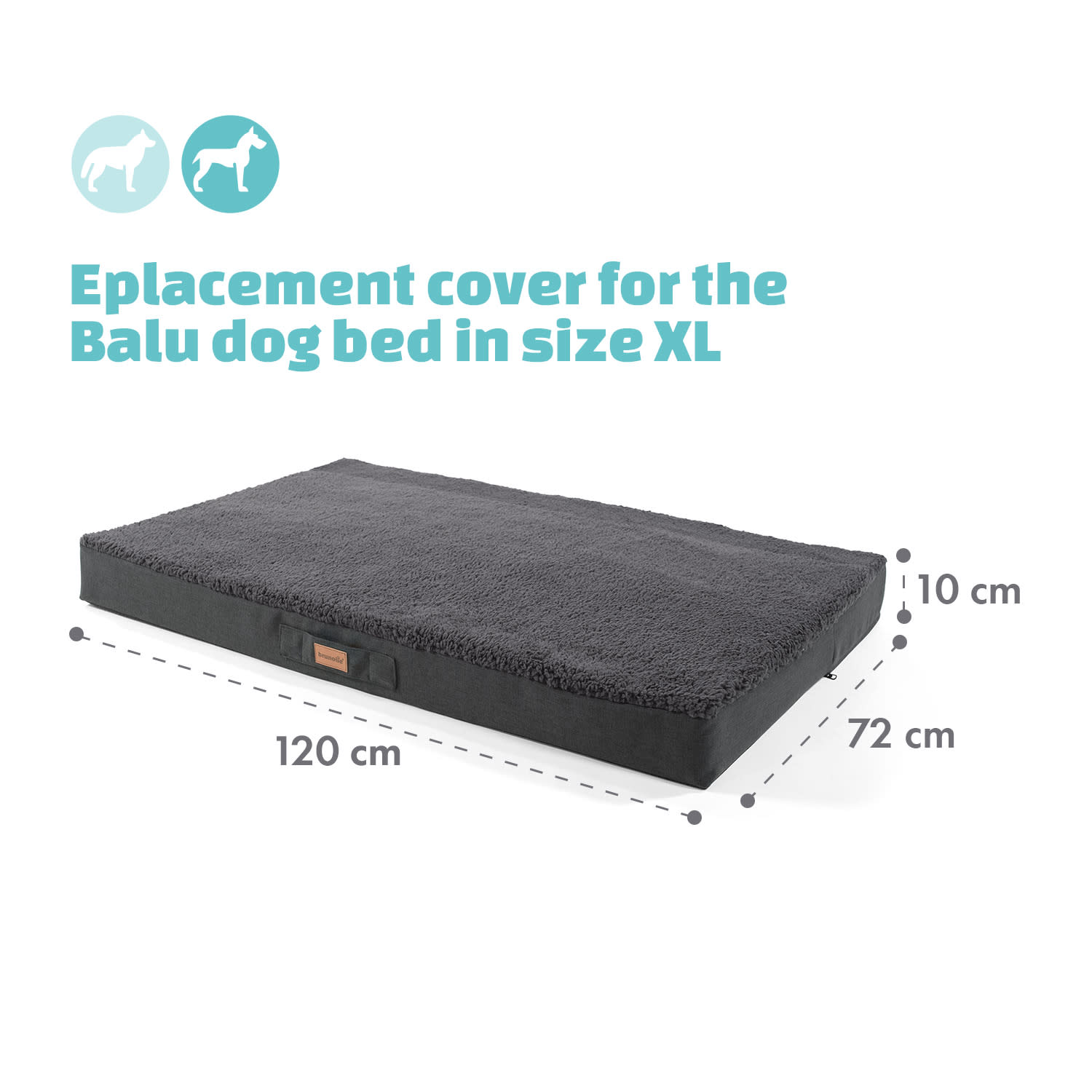 Brunolie Balu XL, pelech pre psa, náhradný poťah, možnosť prania, protišmykový, priedušný, veľkosť XL (120 × 10 × 72 cm) – Obrázok 3