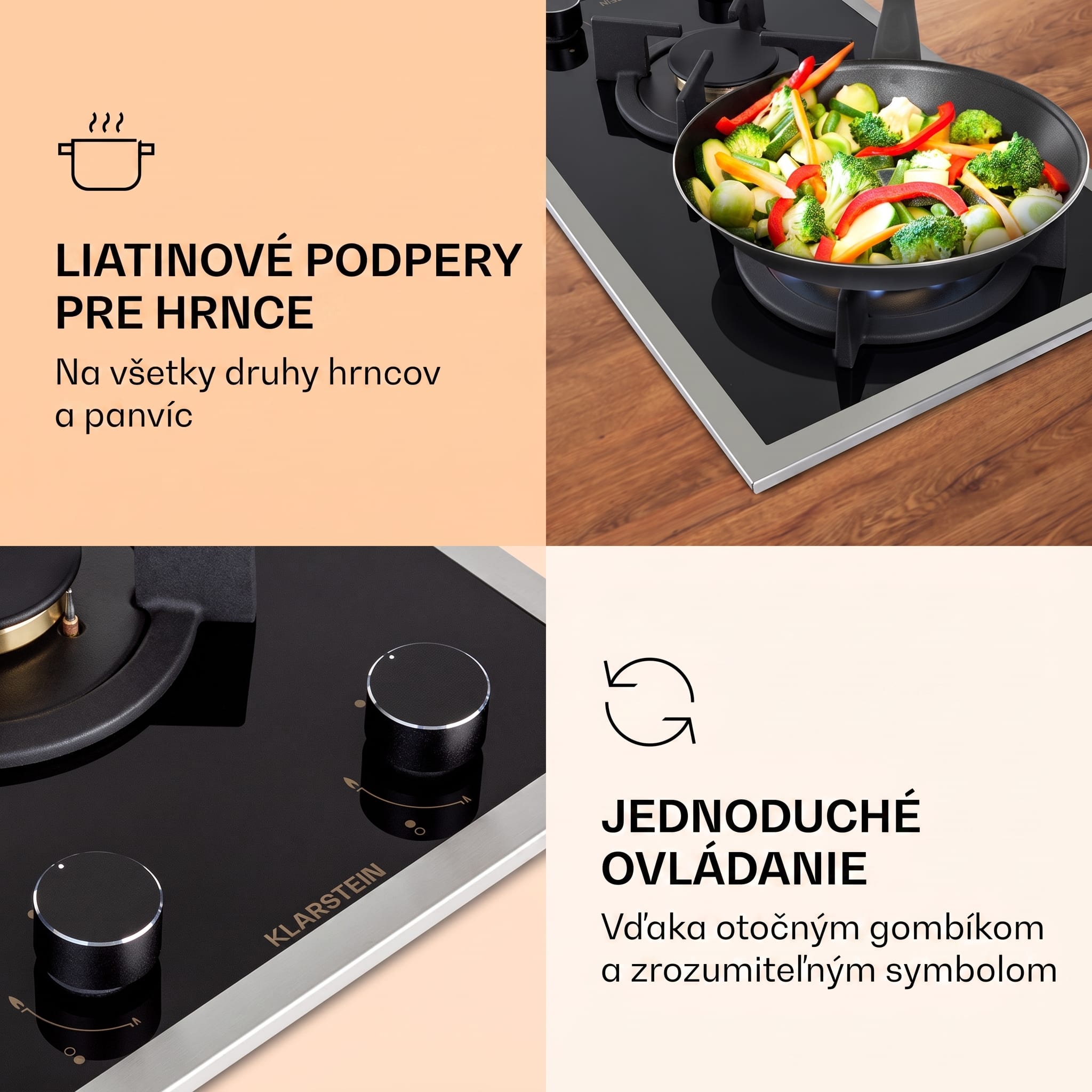 Klarstein Goldflame 2, plynová varná doska, 2 Messing horáky, sklokeramika – Obrázok 2