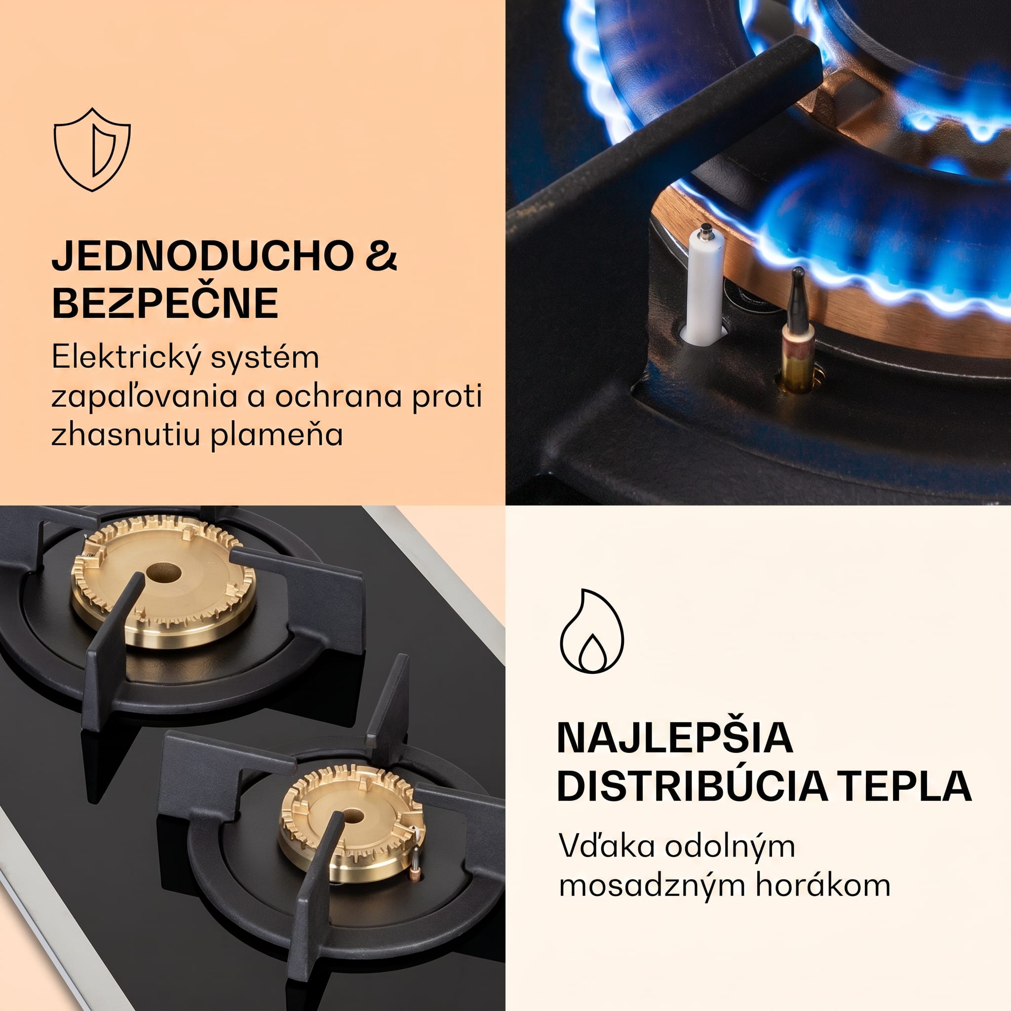 Klarstein Goldflame 2, plynová varná doska, 2 Messing horáky, sklokeramika – Obrázok 4