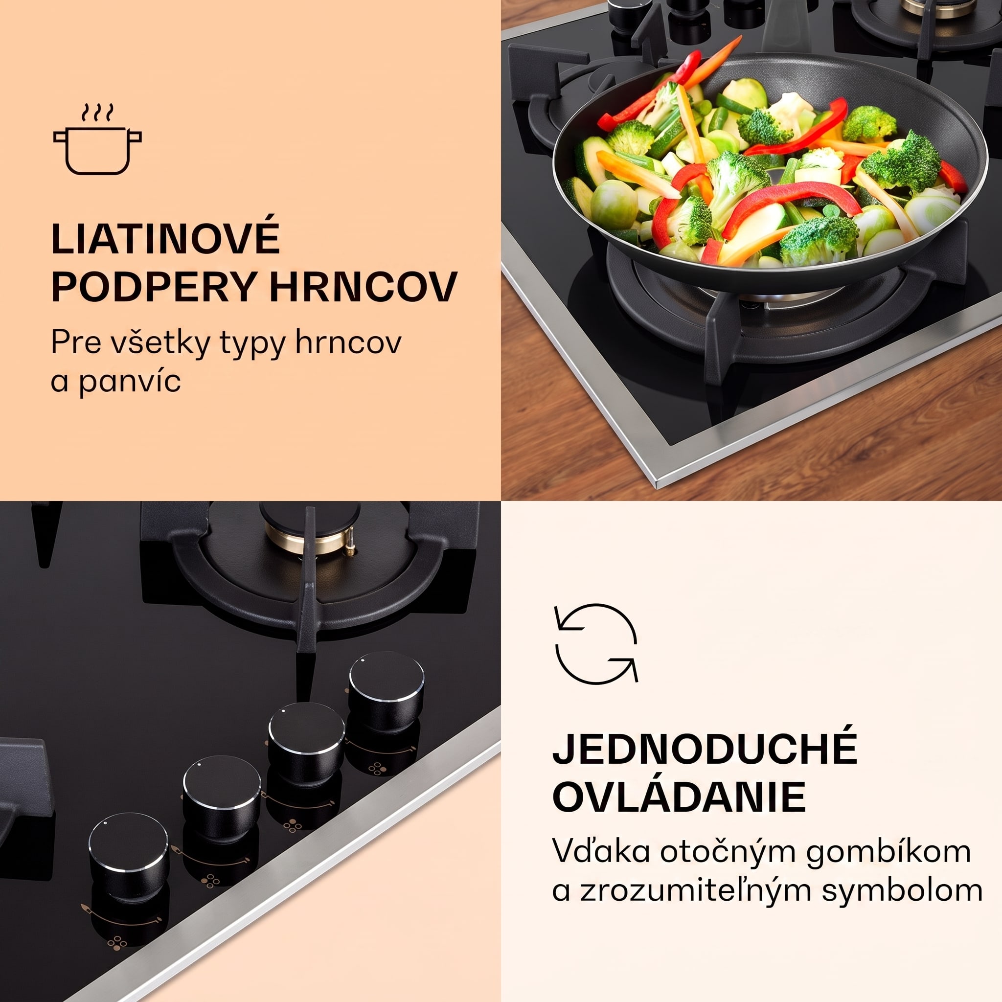 Klarstein Goldflame 4 Prime, plynová varná doska, 4 Messing horáky, sklokeramika – Obrázok 2