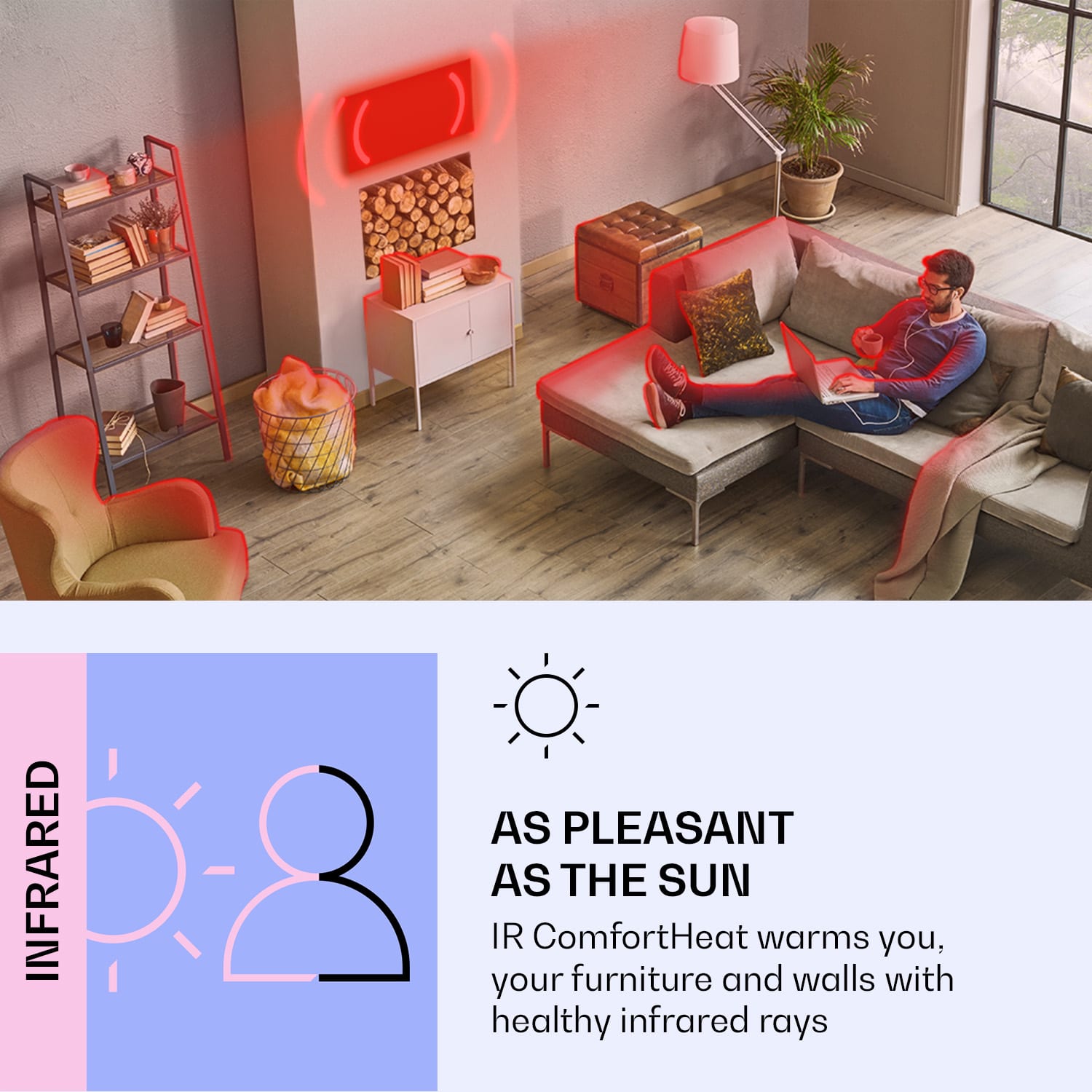 Klarstein Wonderwall Air Art Smart, infračervený ohrievač, 120 x 30 cm, 350 W, zelená čiara – Obrázok 2