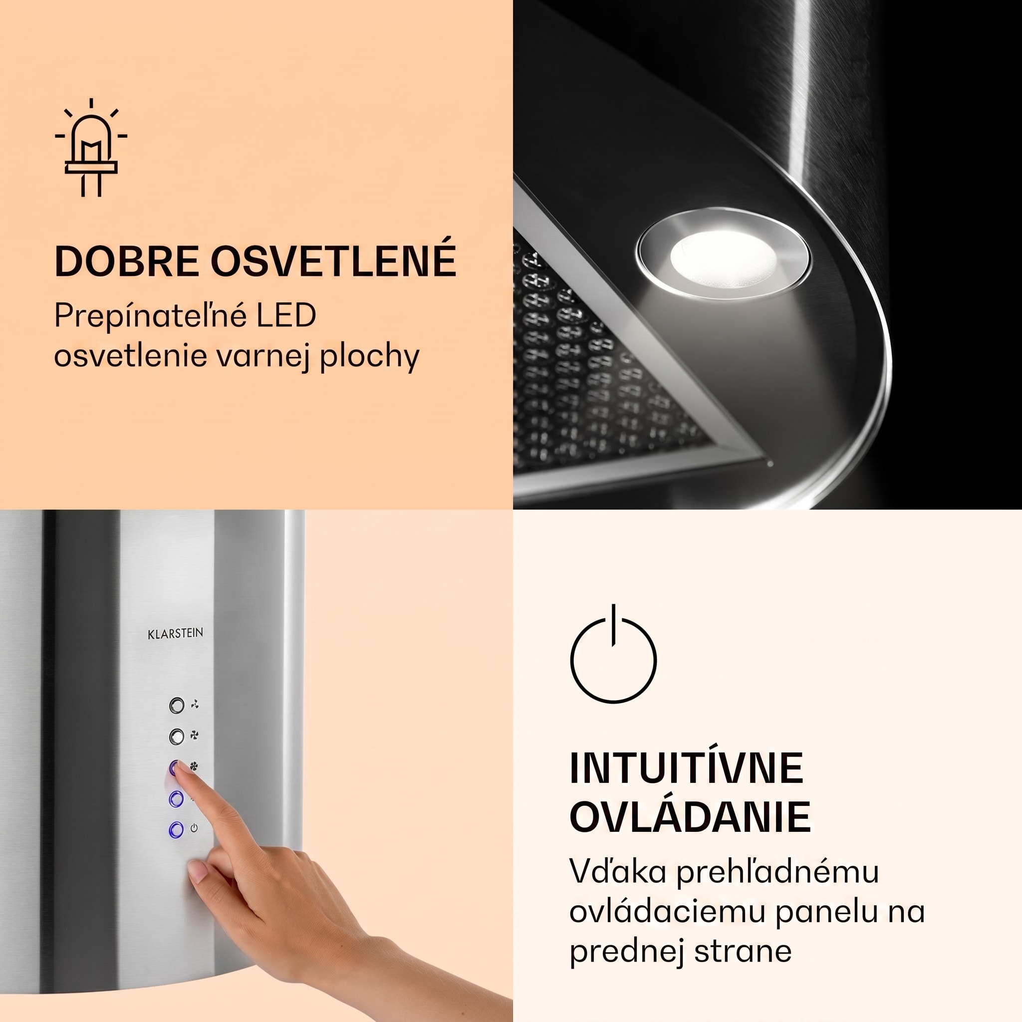 Klarstein Barella, digestor, 38 cm, 518 m³/h, LED, biely – Obrázok 2