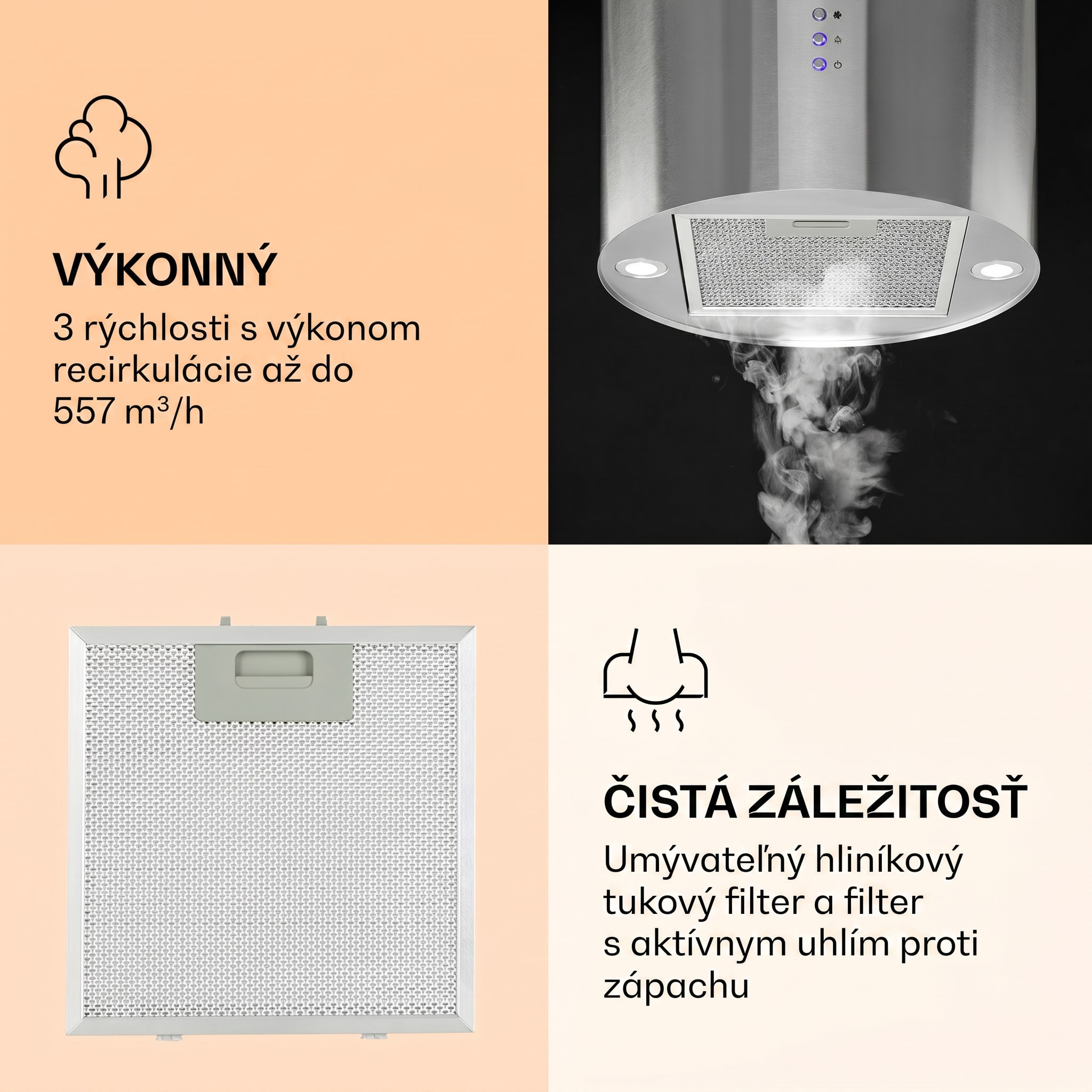 Klarstein Barella, digestor, 38 cm, 518 m³/h, LED, biely – Obrázok 3