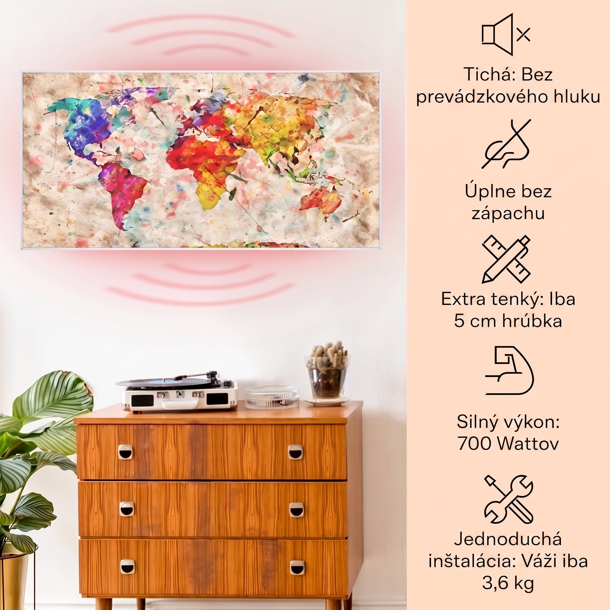 Klarstein Wonderwall Air Art Smart, infračervený ohrievač, 120 x 60 cm, 700 W, farebná mapa