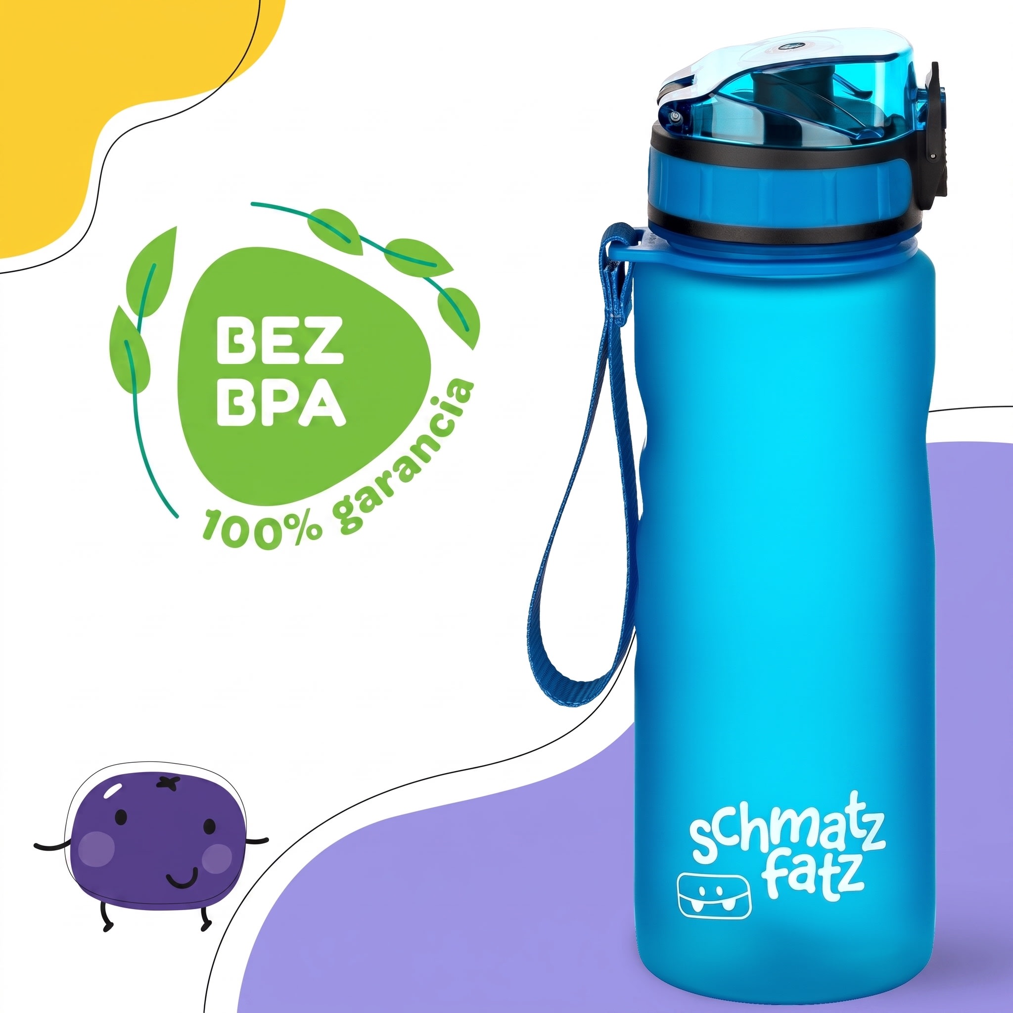 Klarstein Schmatzfatz Wakaba detská fľaša na pitie | 500 ml | Tritan | Popruh na prenášanie | Bez BPA
