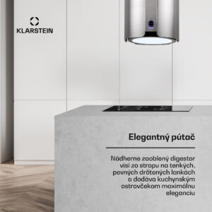 Klarstein Skyfall ostrovná odsávačka Ø45cm, recirkulácia 413m³/h, LED