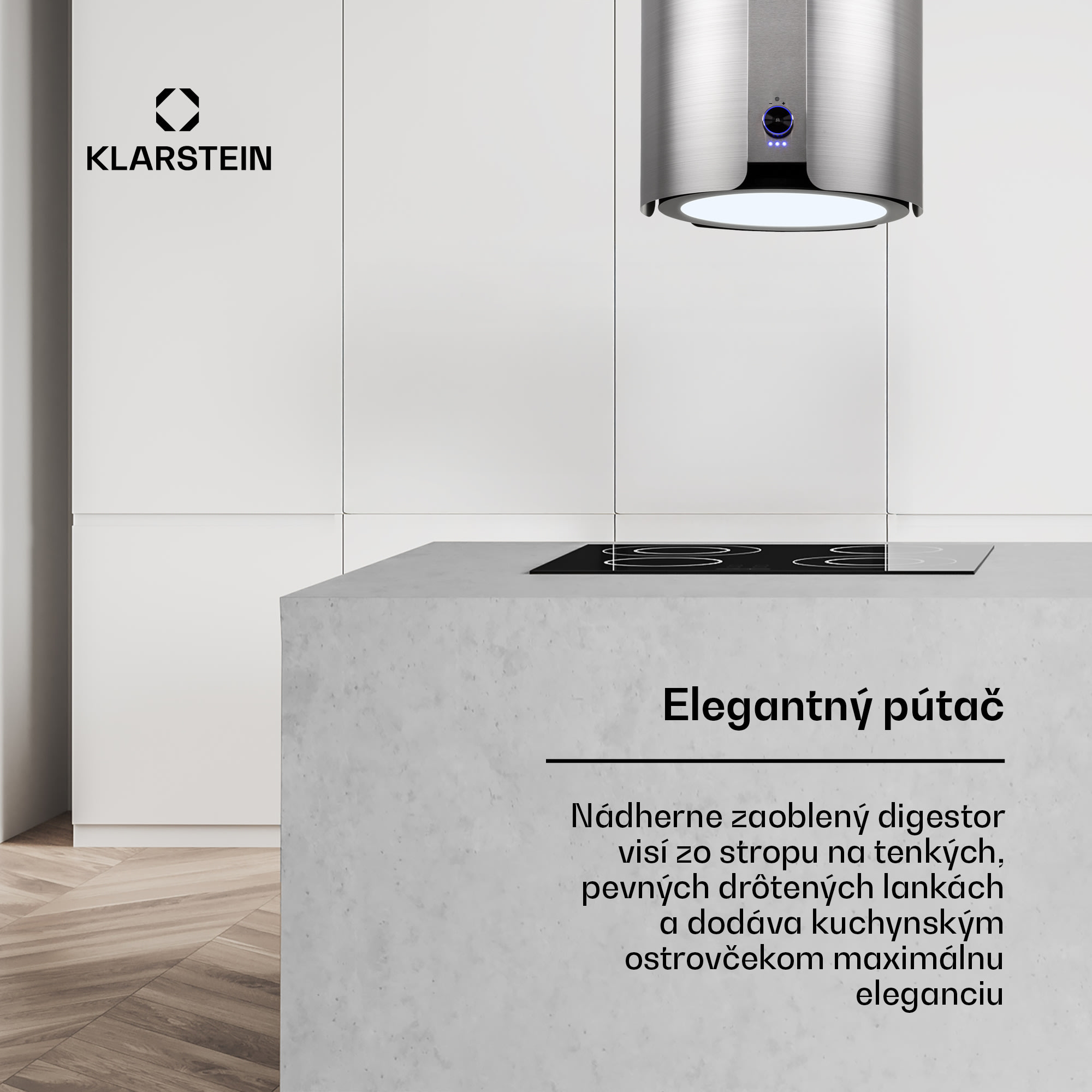 Klarstein Skyfall ostrovná odsávačka Ø45cm, recirkulácia 413m³/h, LED