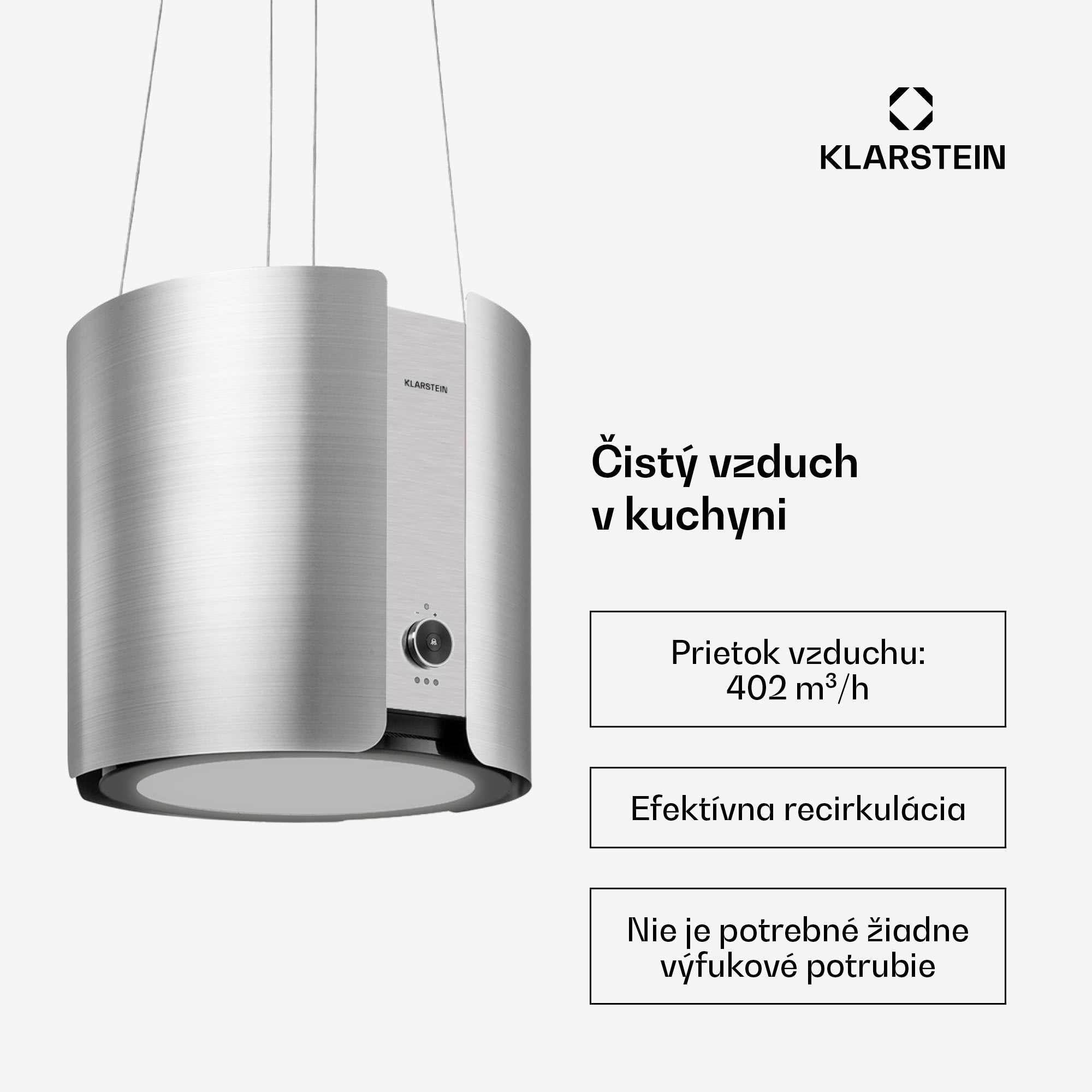 Klarstein Skyfall ostrovná odsávačka Ø45cm, recirkulácia 413m³/h, LED – Obrázok 2