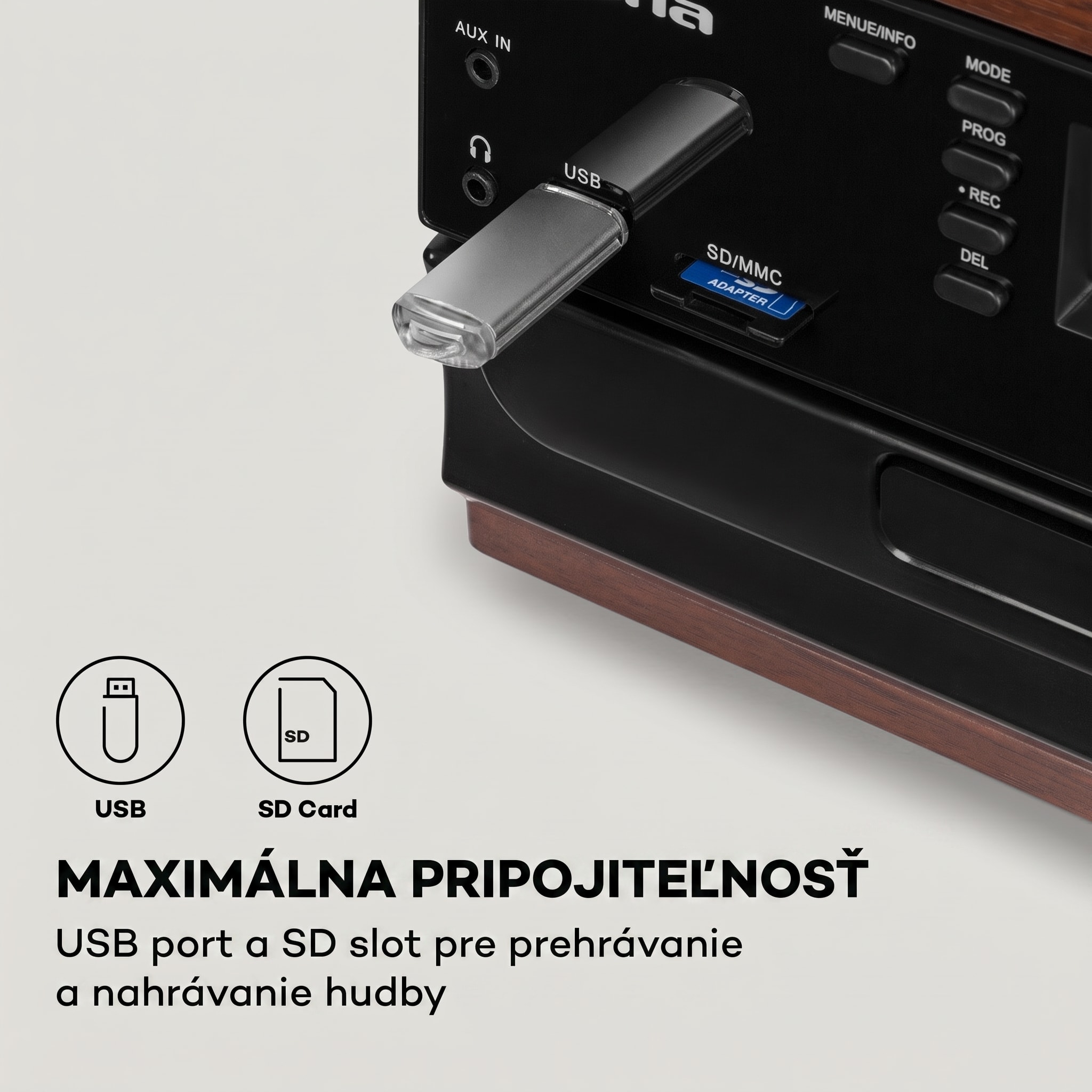 Auna Oakland DAB, retro stereo systém, DAB+/FM, BT funkcia, vinyl, CD, kazetový prehárvač – Obrázok 3