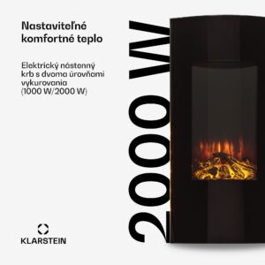 Klarstein Lamington, elektrický krb, 2000 W, LED plameň, teplovzdušný ohrievač, časovač, osvetlenie