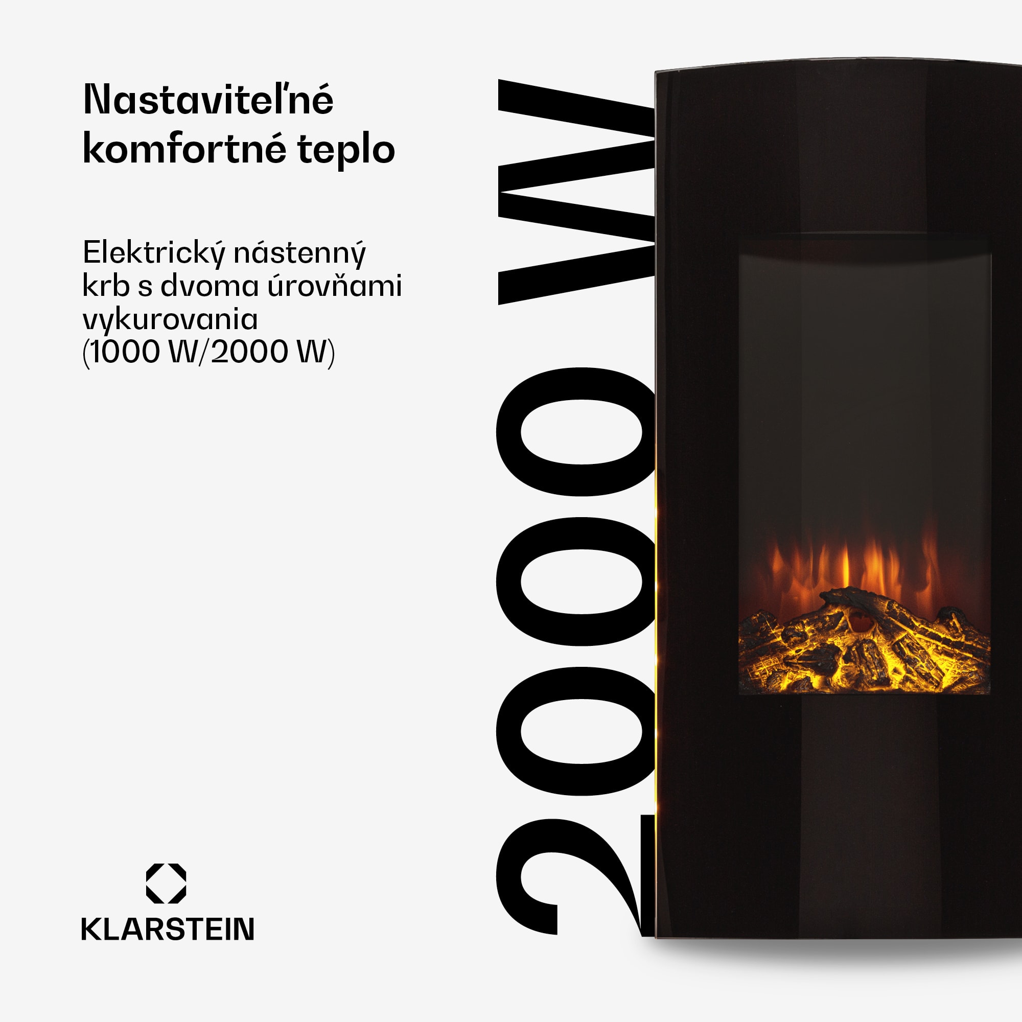 Klarstein Lamington, elektrický krb, 2000 W, LED plameň, teplovzdušný ohrievač, časovač, osvetlenie