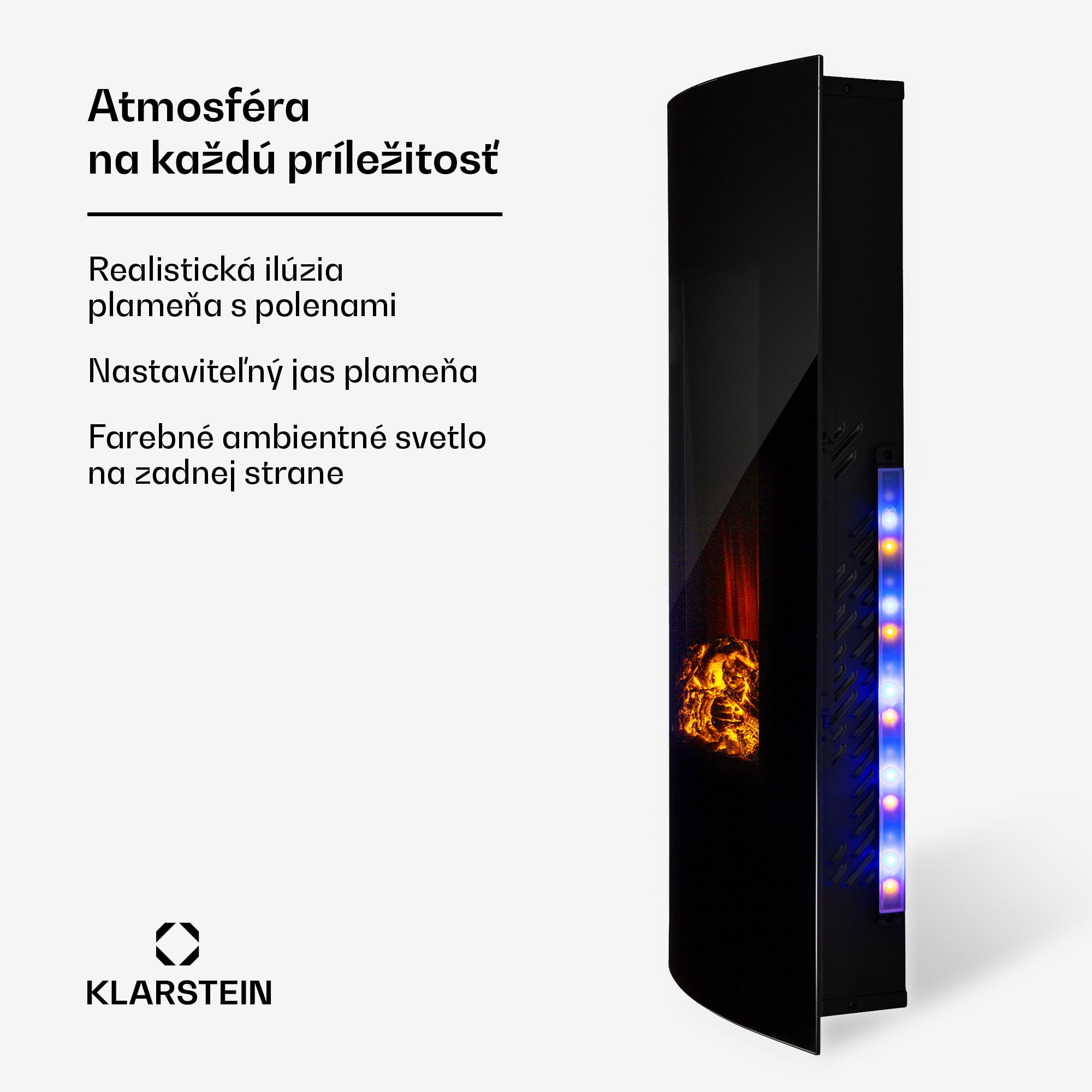 Klarstein Lamington, elektrický krb, 2000 W, LED plameň, teplovzdušný ohrievač, časovač, osvetlenie – Obrázok 3