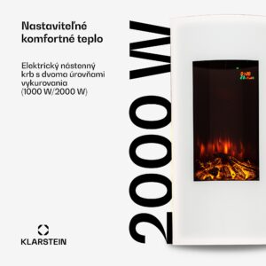 Klarstein Lamington elektrický krb 2000 W s LED plameňmi, ohrievač, časovač, ambientné osvetlenie