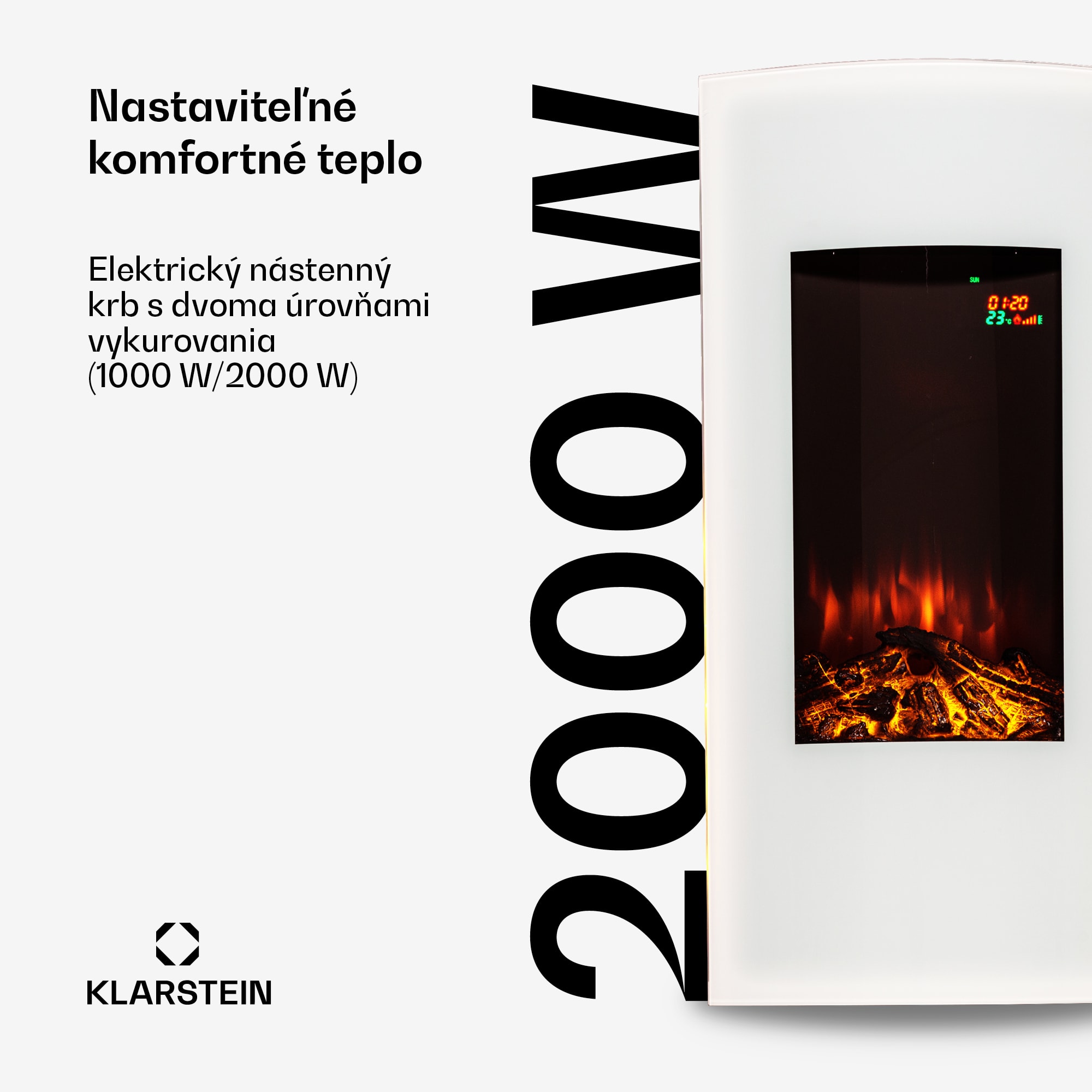 Klarstein Lamington elektrický krb 2000 W s LED plameňmi, ohrievač, časovač, ambientné osvetlenie