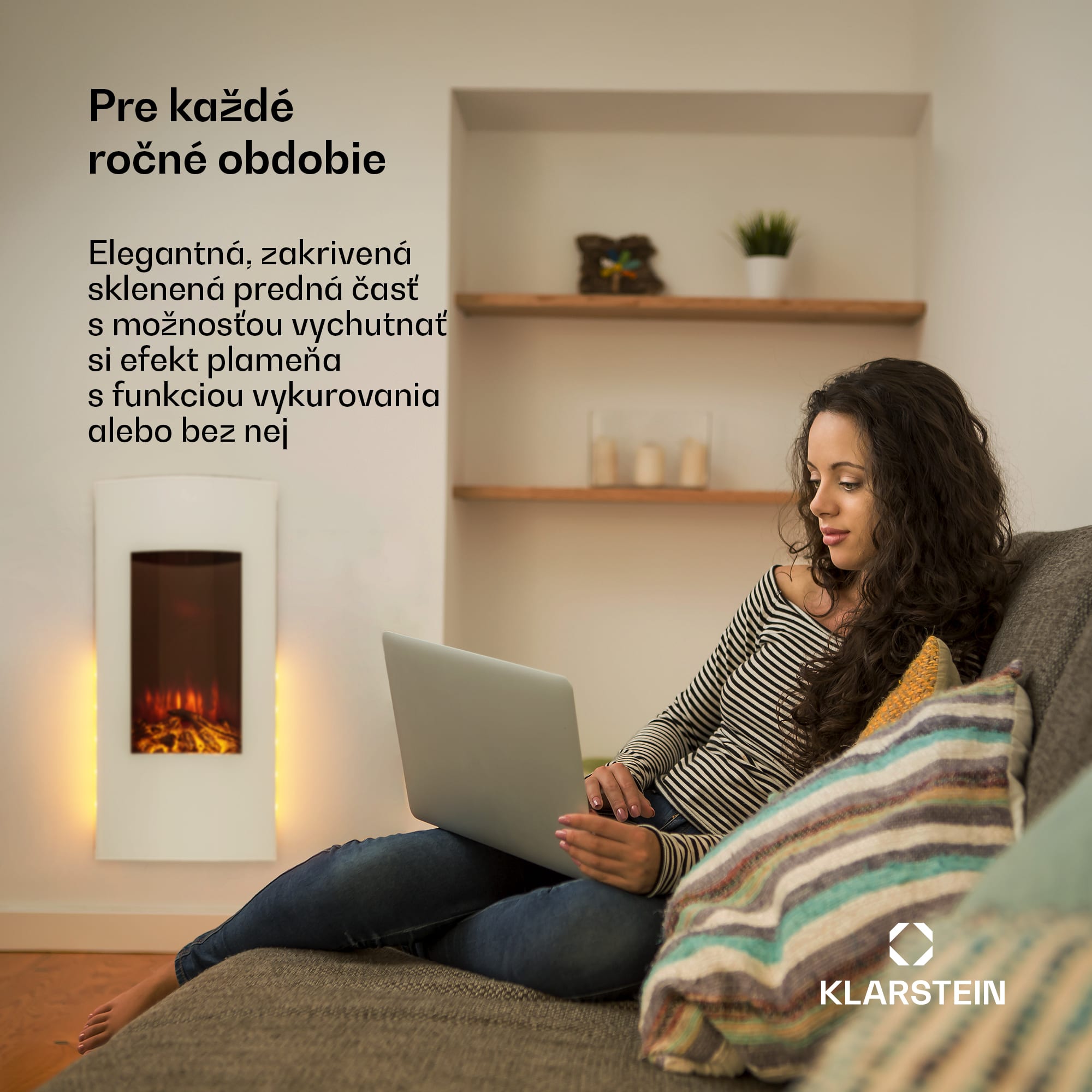 Klarstein Lamington elektrický krb 2000 W s LED plameňmi, ohrievač, časovač, ambientné osvetlenie – Obrázok 2