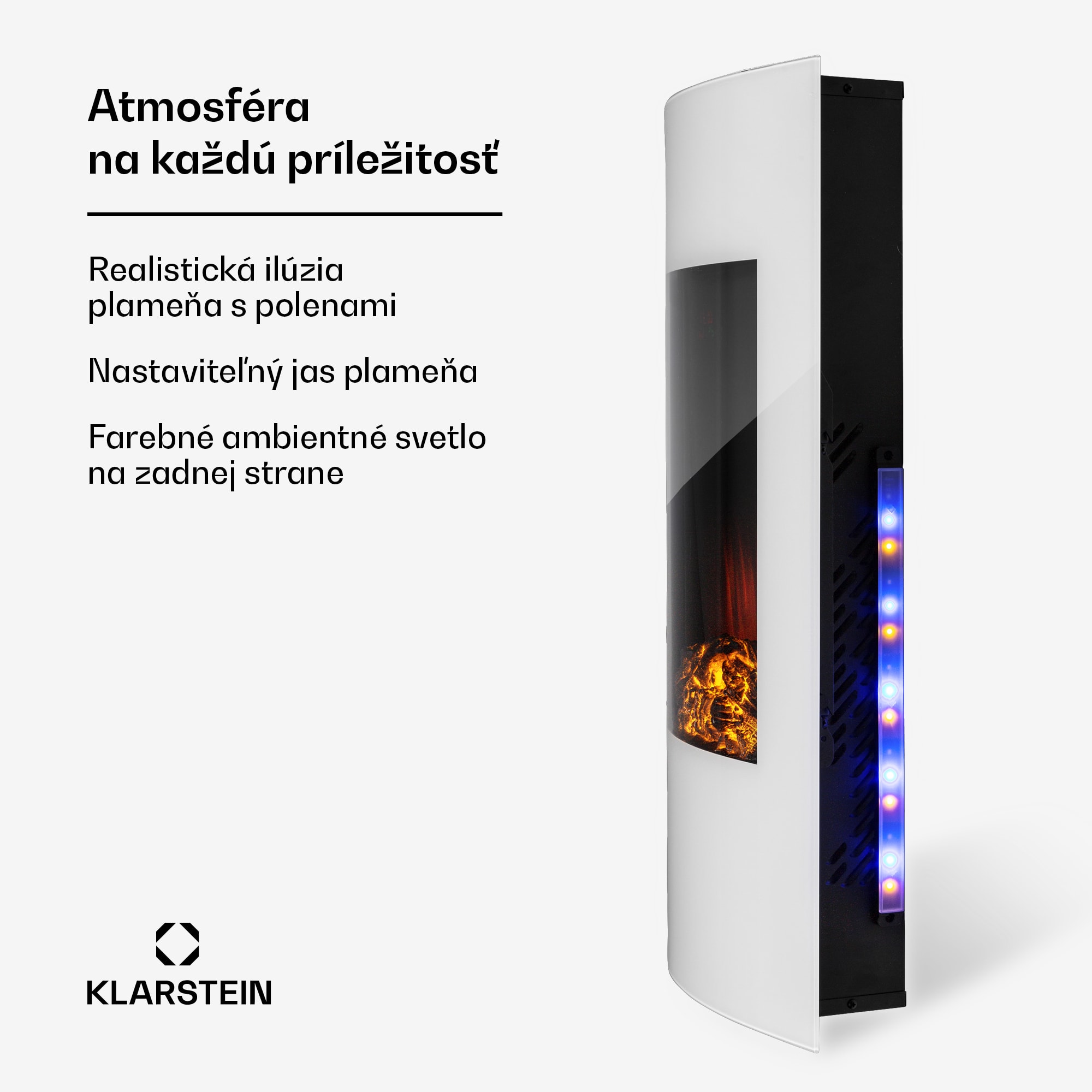 Klarstein Lamington elektrický krb 2000 W s LED plameňmi, ohrievač, časovač, ambientné osvetlenie – Obrázok 3