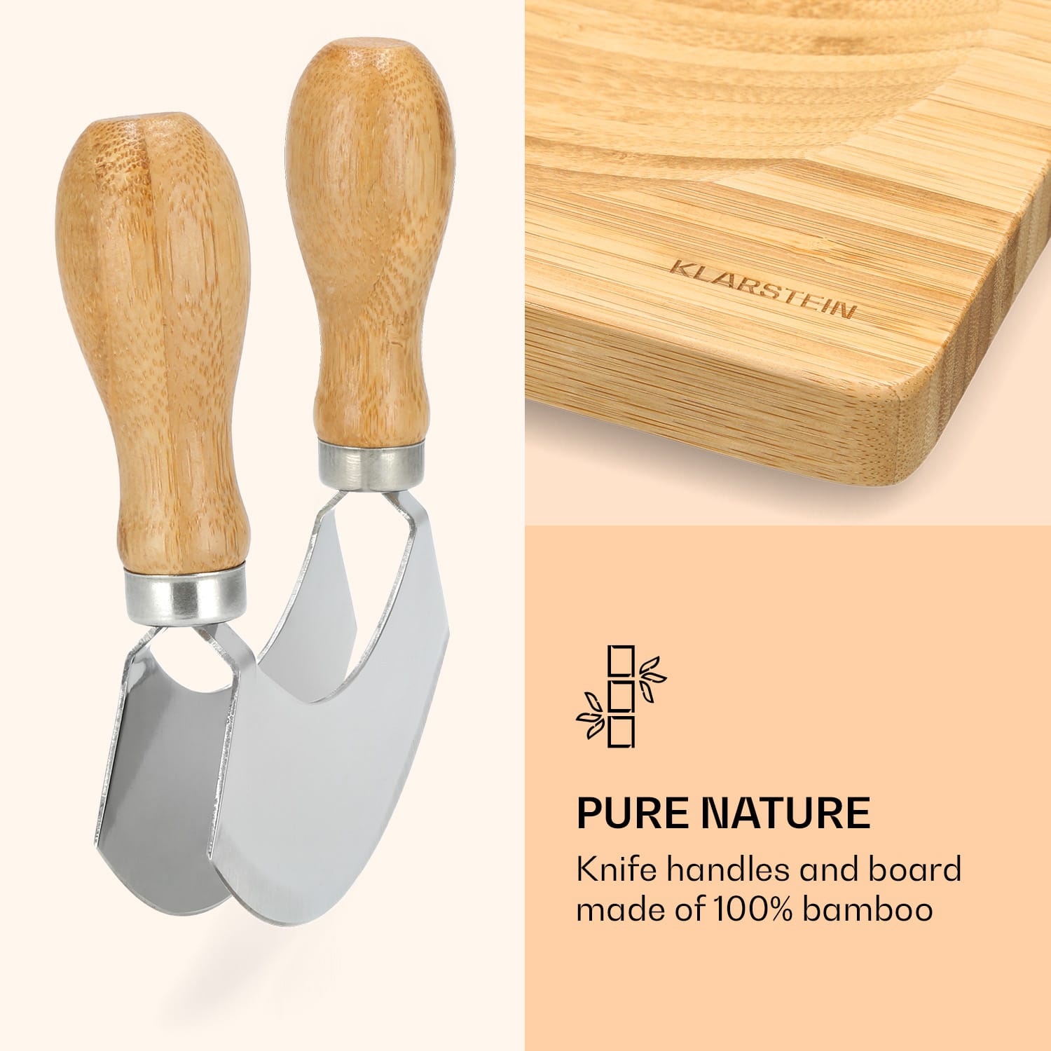 Klarstein Doska na bylinky, vrátane sekáčiku s dvomi čepeľami, 20 x 2 x 20 cm, bambus – Obrázok 3