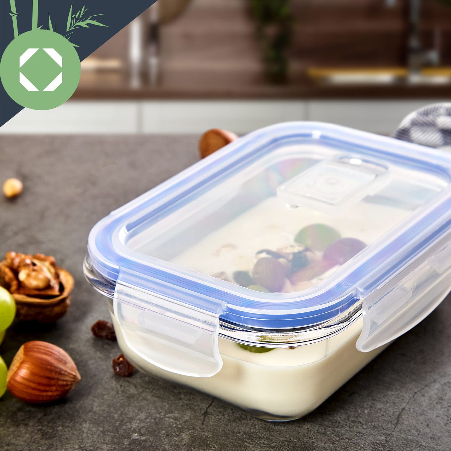 Klarstein Súprava 4 ks obdĺžnikových sklenených boxov s viečkom 1520 ml, 1040 ml, 640 ml, 370 ml – Obrázok 3