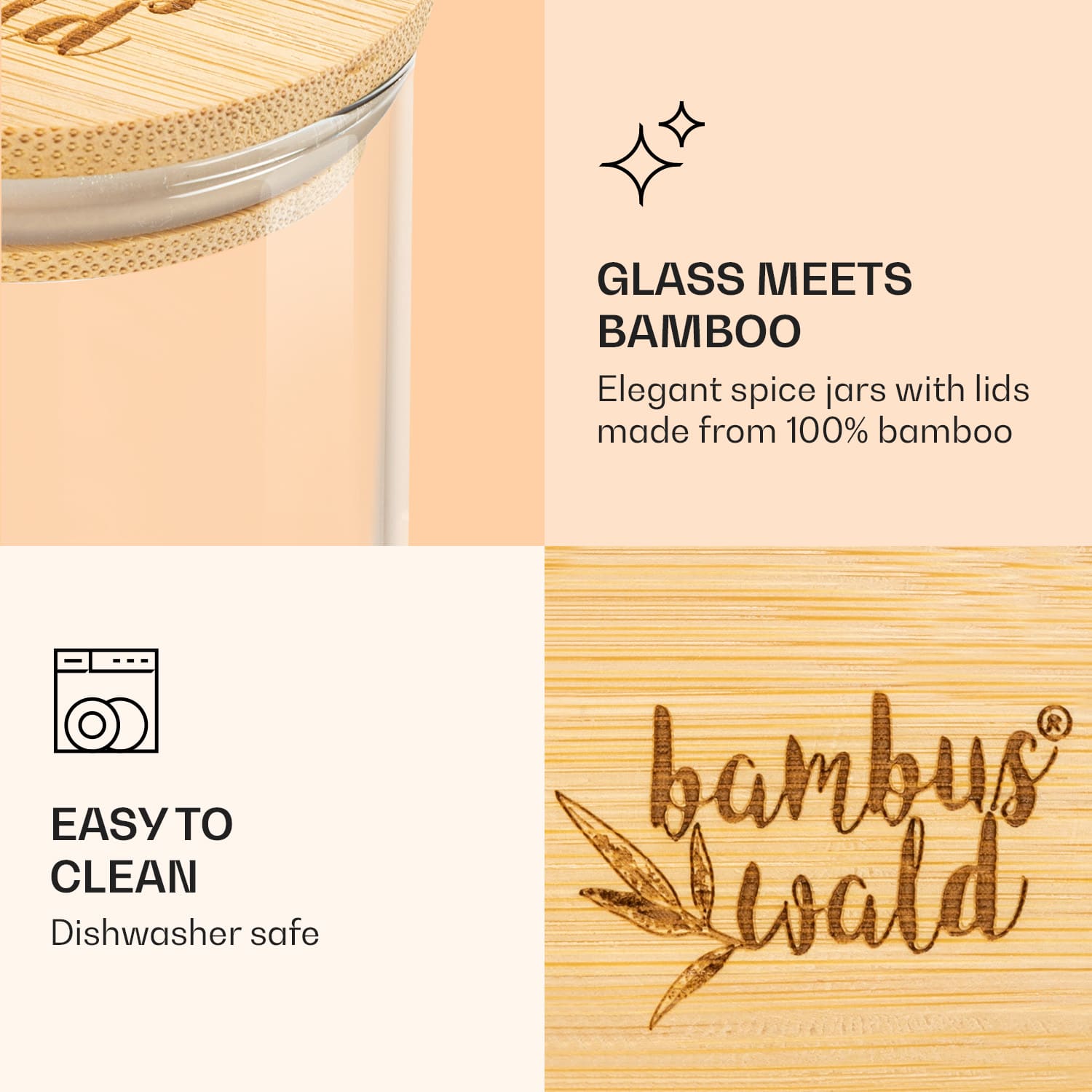 Klarstein Okrúhle poháre, súprava 10 kusov, každý 150 ml, bambusový vrchnák, vzduchotesné – Obrázok 3
