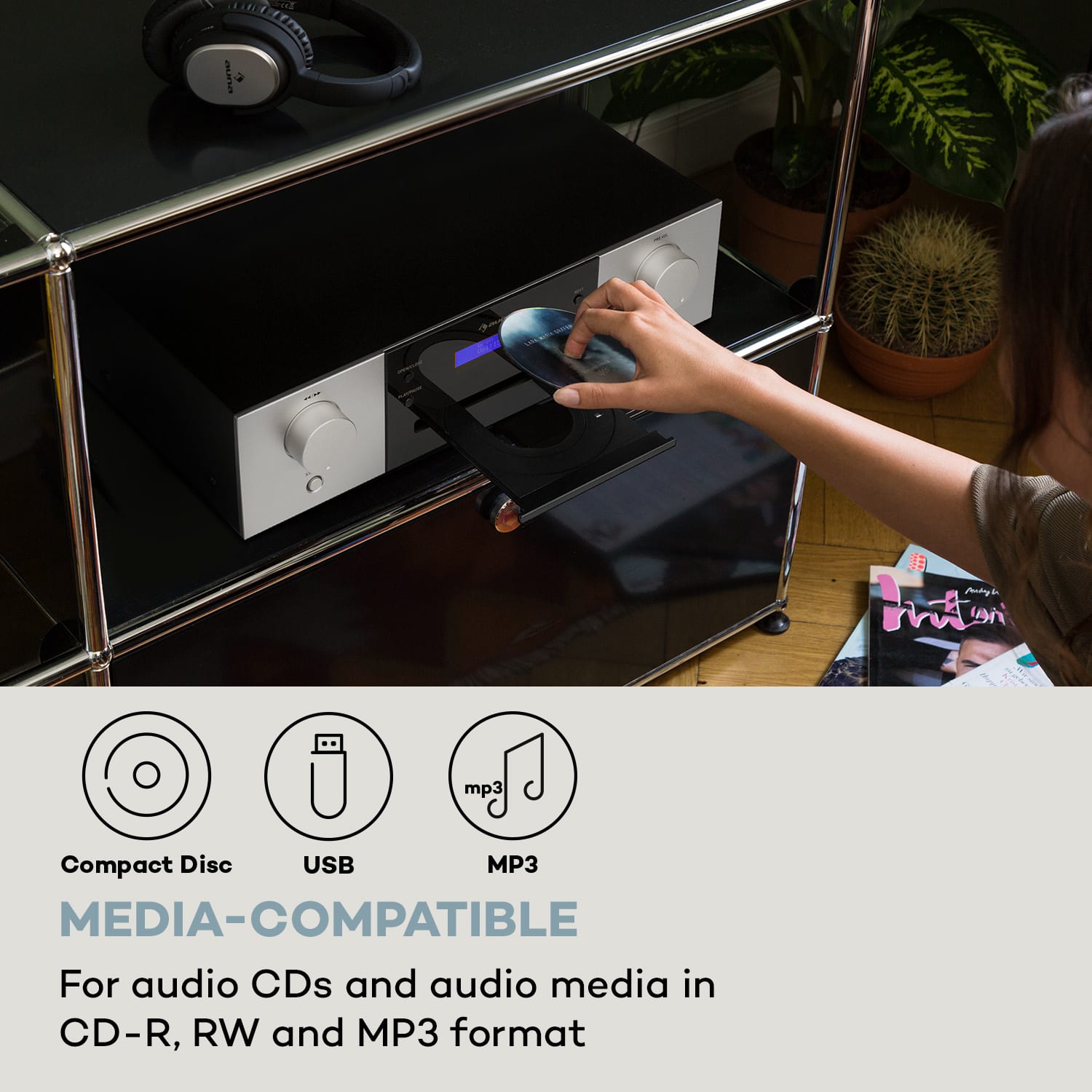 Auna CD-1000 DG, CD Prehrávač, USB, MP3, diaľkové ovládanie, LED displej, hliník – Obrázok 4