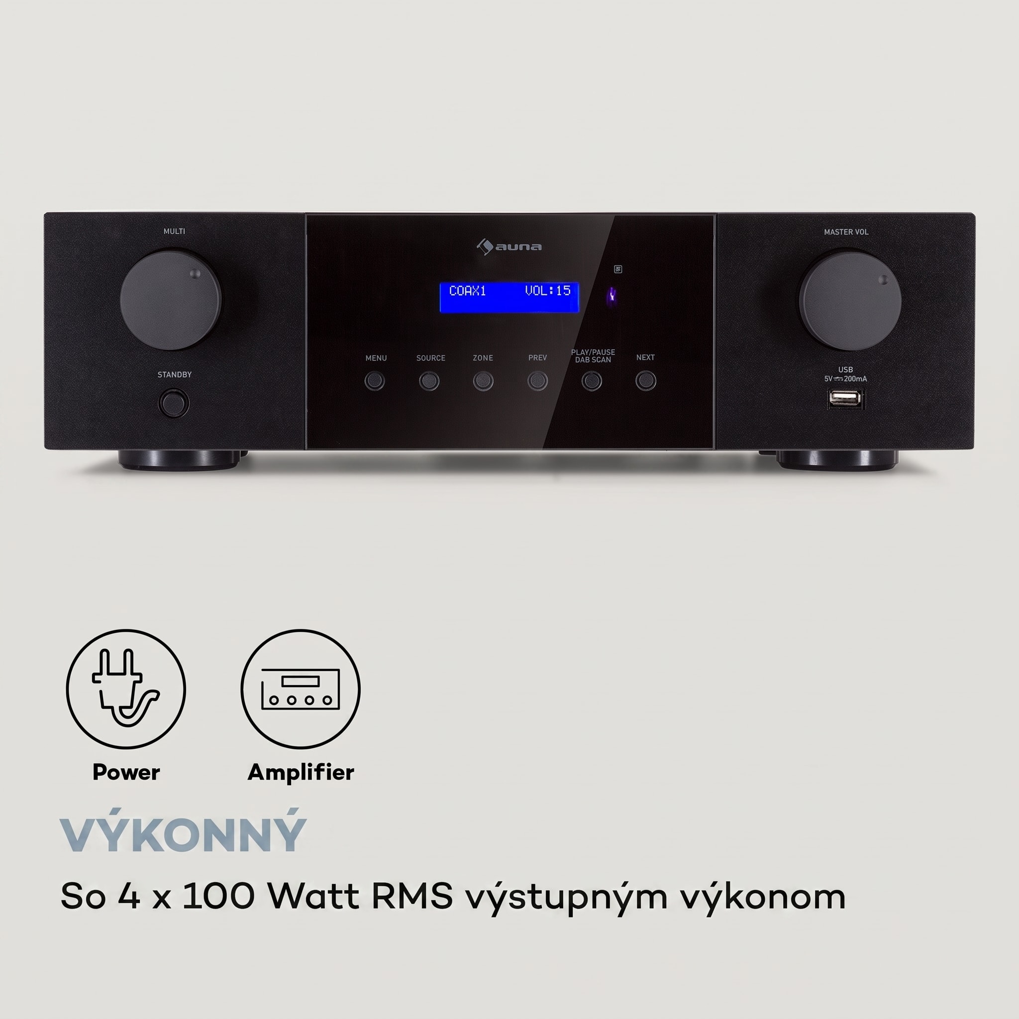 Auna AMP-4000 DAB, Hifi stereo zosilňovač, DAB+ rádio, USB, diaľkové ovládanie, LED displej – Obrázok 3