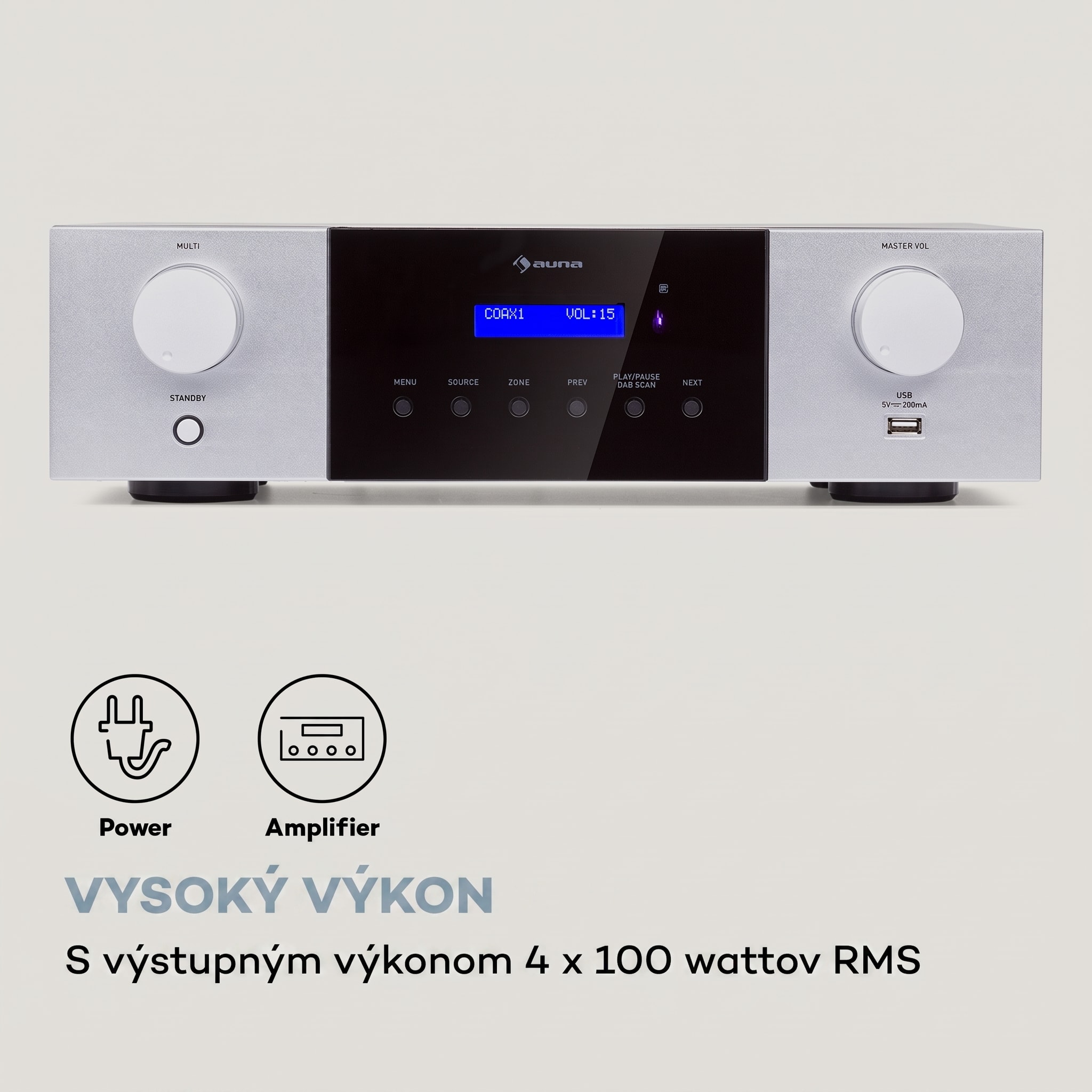 Auna AMP-4000 DAB, Hifi stereo zosilňovač, DAB+ rádio, USB, diaľkové ovládanie, LED displej – Obrázok 3