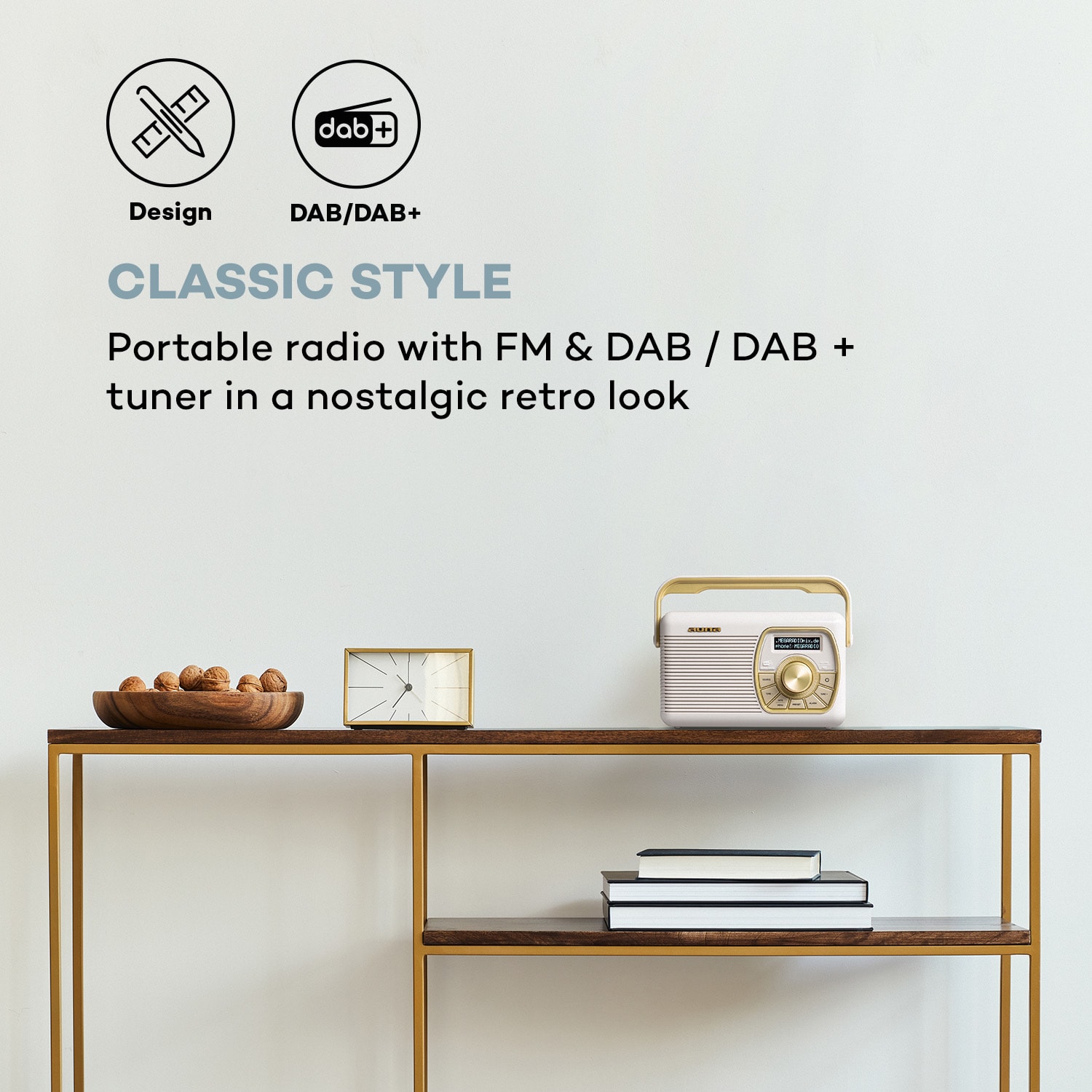 Auna Buddy Digitálne rádio DAB/DAB+/UKW Bluetooth 5.0 AUX 1Ah batéria Mobilné retro