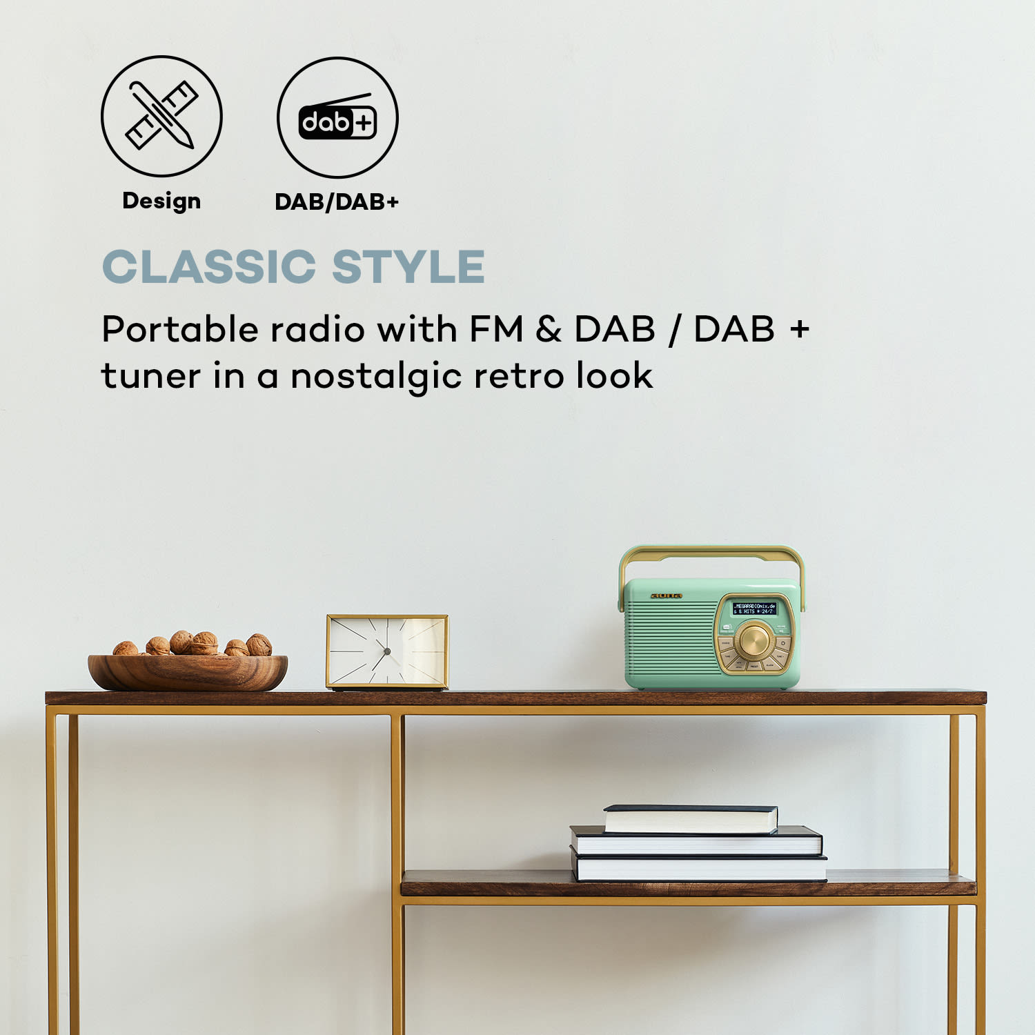 Auna Buddy Digitálne rádio DAB/DAB+/UKW Bluetooth 5.0 AUX 1Ah batéria Mobilné retro