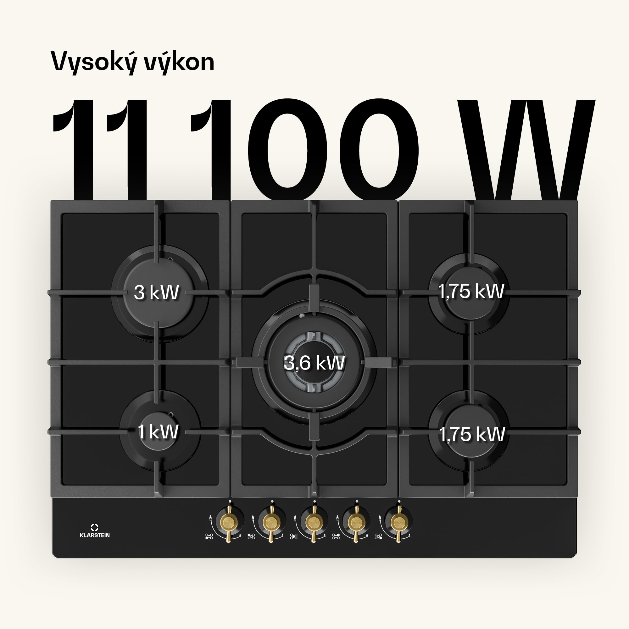 Klarstein Victoria 5, plynová varná doska, 5 Sabaf horákov, sklokeramika, retro vzhľad – Obrázok 2