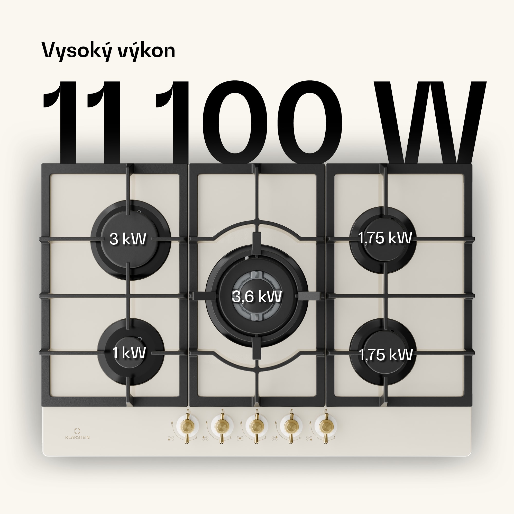 Klarstein Victoria 5, plynová varná doska, 5 Sabaf horákov, sklokeramika, retro vzhľad – Obrázok 2