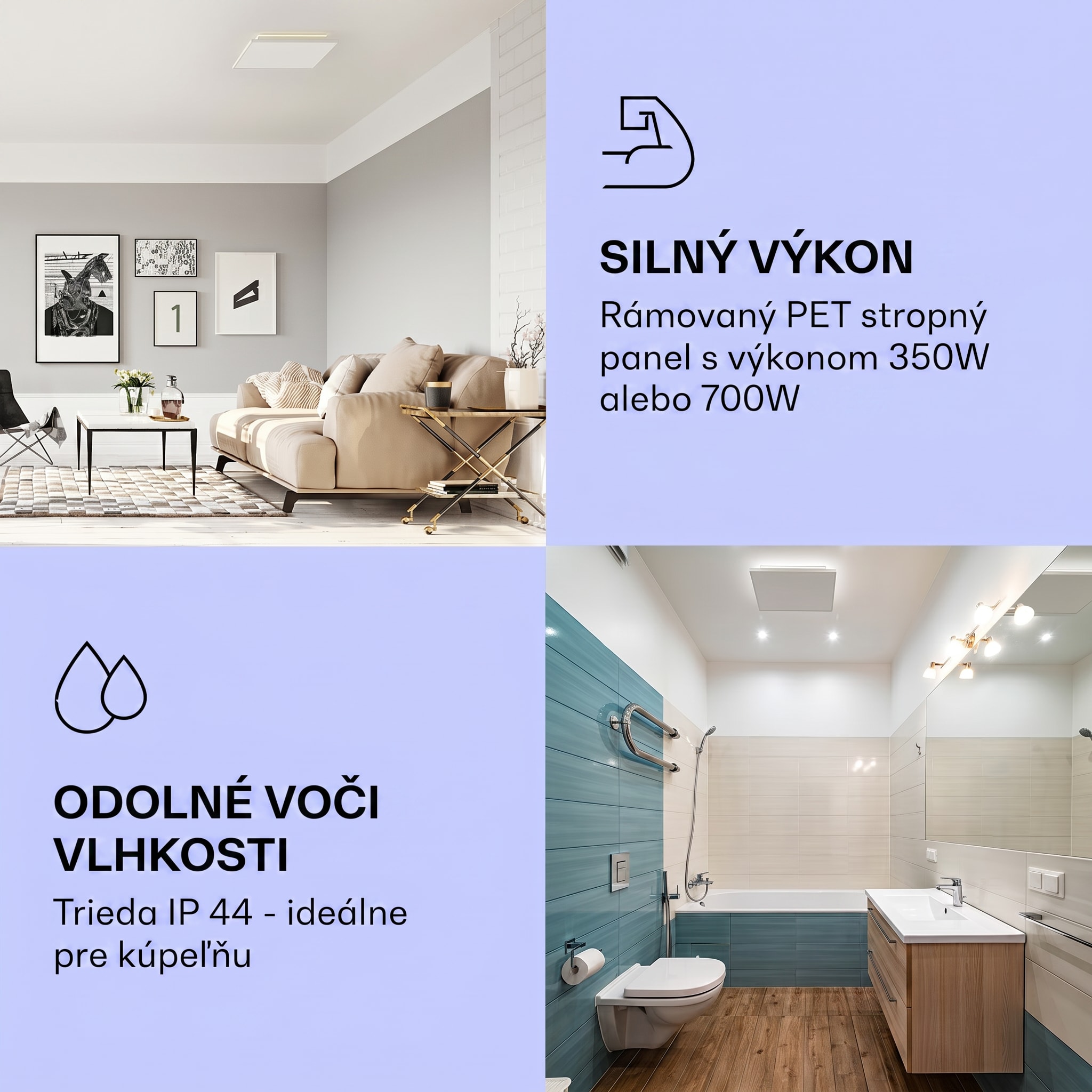 Klarstein Wondersky, infračervený stropný ohrievač, 60 x 6,5 x 60 cm (ŠxVxH), 350 W, IP44 – Obrázok 4