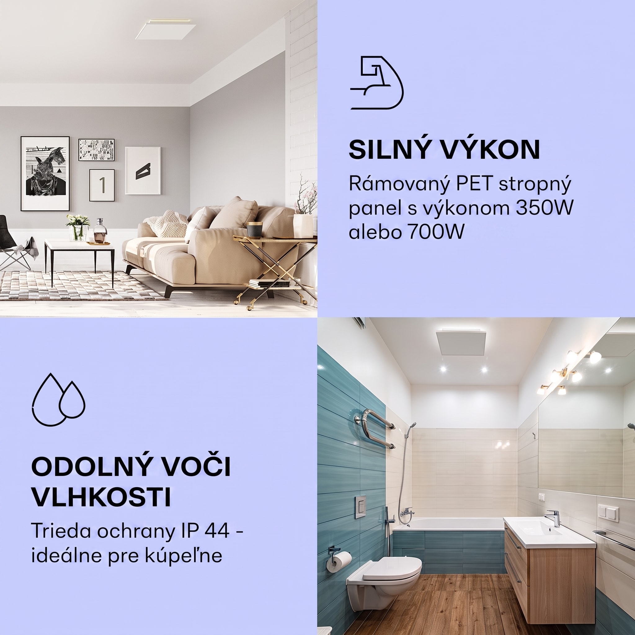 Klarstein Wondersky, infračervený stropný ohrievač, súprava 2 ohrievačov, 60 x 6,5 x 60 cm (Š x V x H), 350 W, IP44 – Obrázok 4