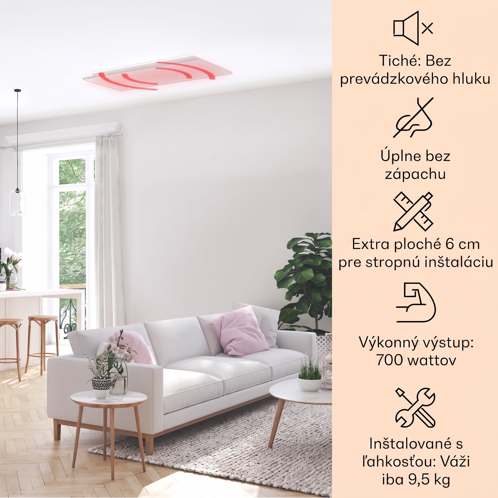 Klarstein Wondersky, infračervený stropný ohrievač, 120 x 60 x 6,5 cm (Š x V x H), 700 W, IP44