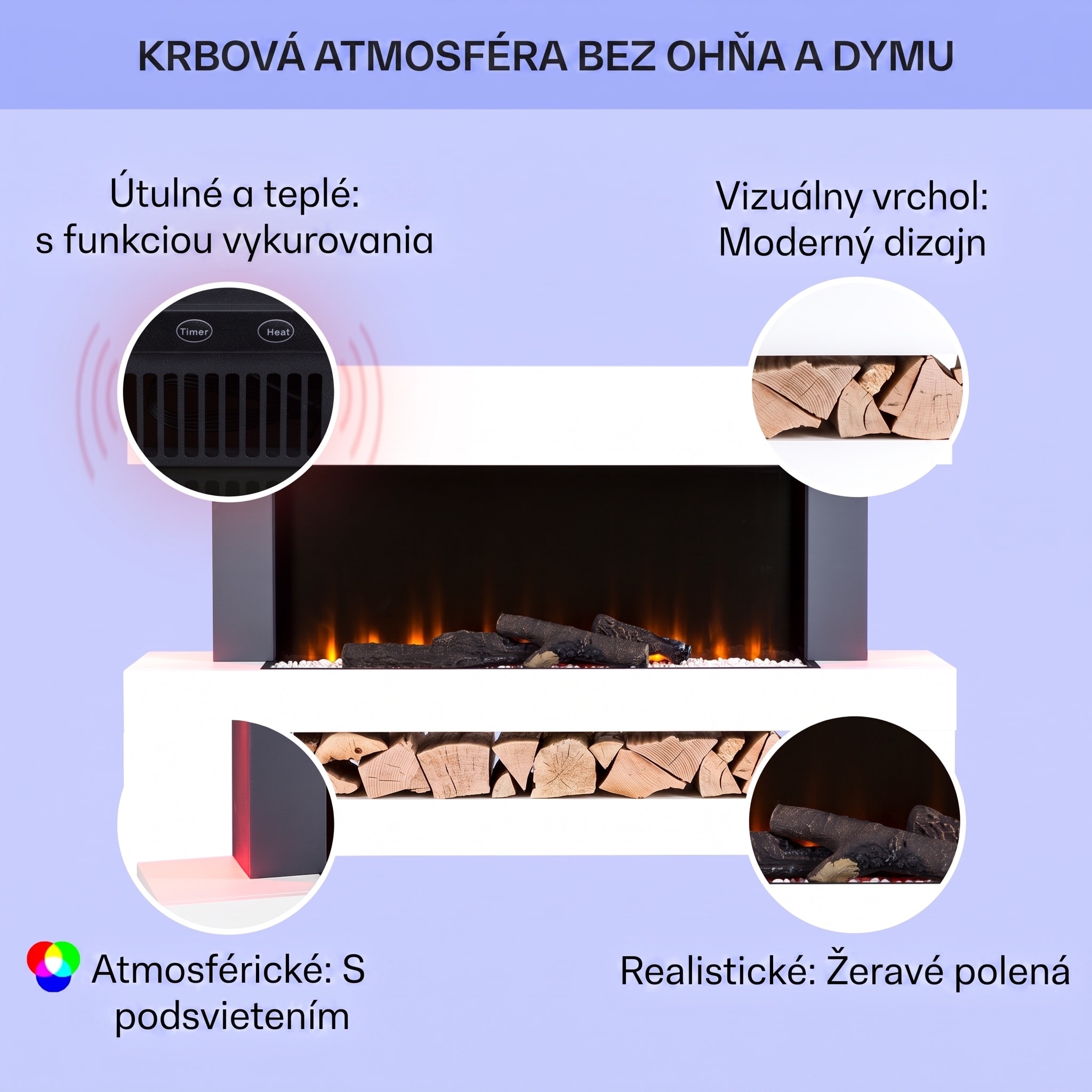 Klarstein Studio Light & Fire 3 Smart, krb, 1000/2000 W, MDF, WiFi Control