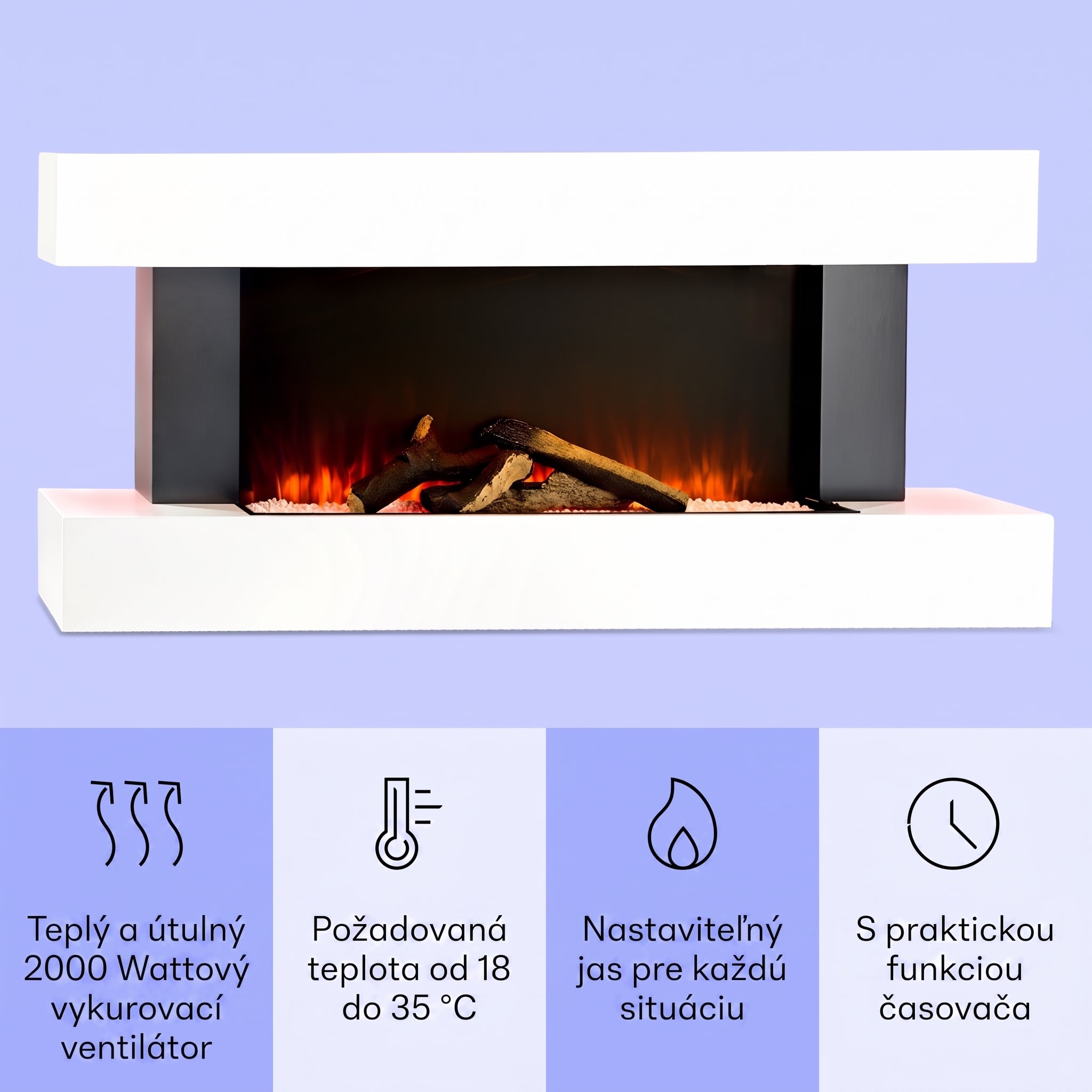 Klarstein Studio Light & Fire 1 Smart, krb, 1000/2000 W, MDF, WiFi Control – Obrázok 2