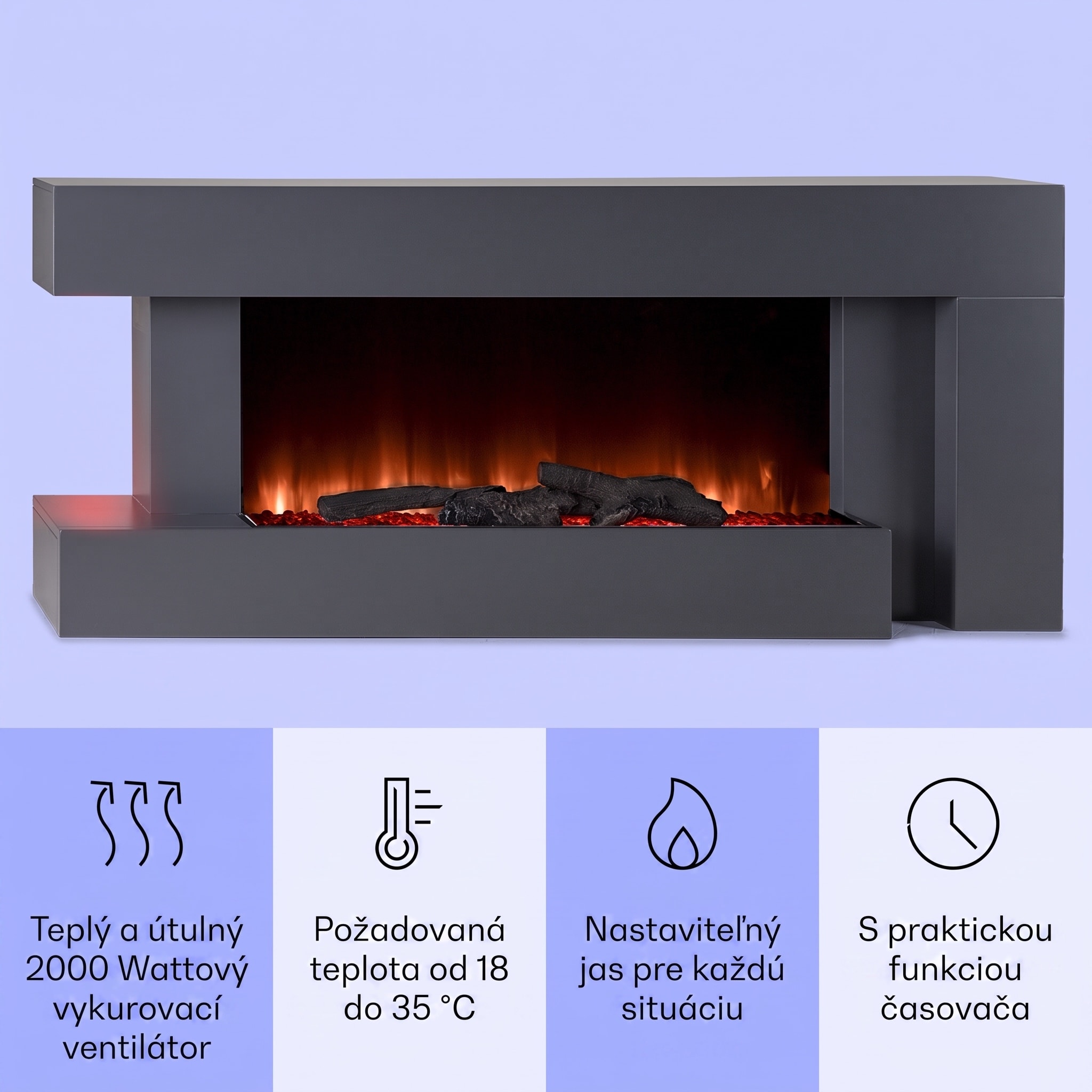 Klarstein Studio Light & Fire 2 Smart, krb, 1000/2000 W, MDF, WiFi Control – Obrázok 2