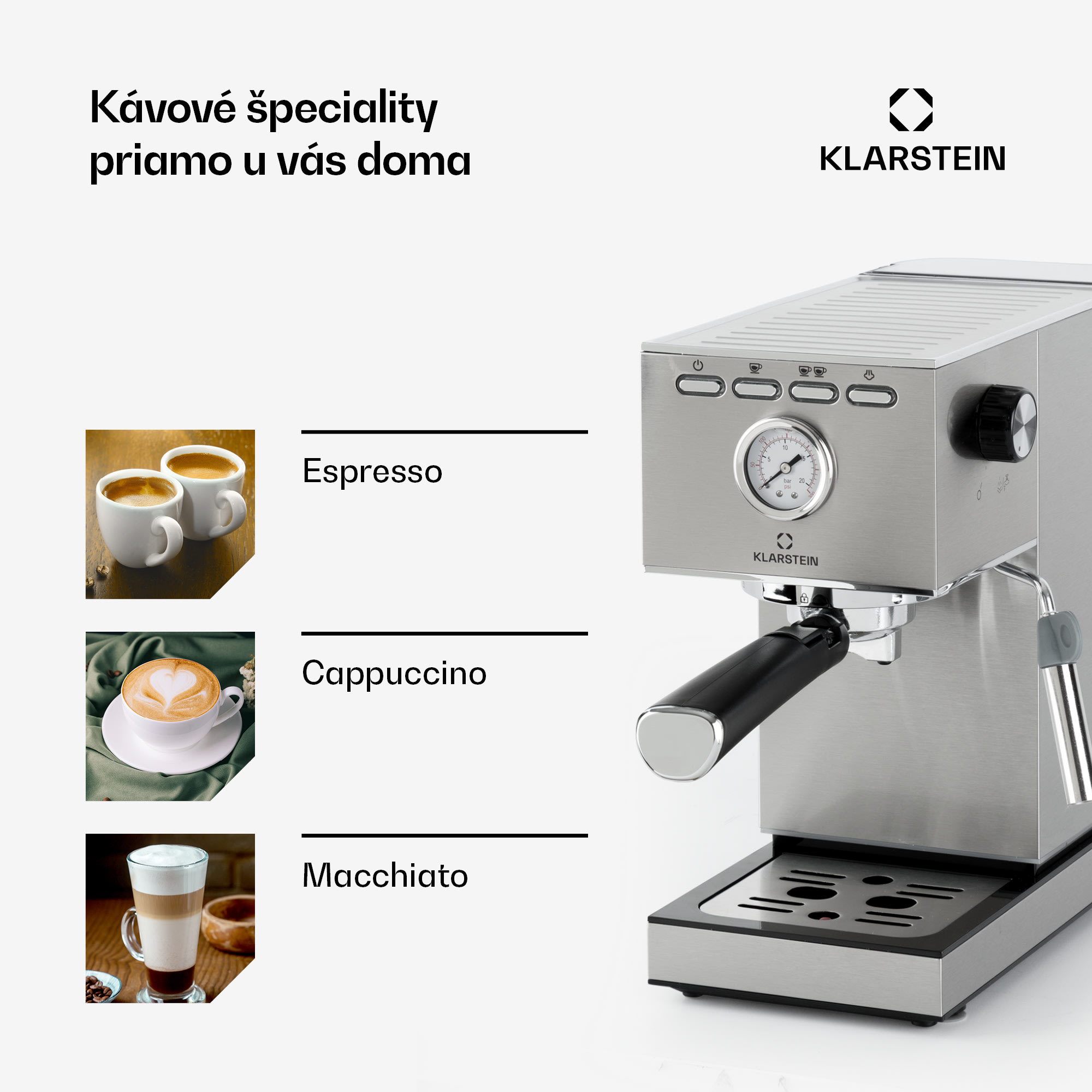 Klarstein Pausa, pákový kávovar, 1350 W, 20 bar, 1,4 l, nehrdzavejúca oceľ – Obrázok 3