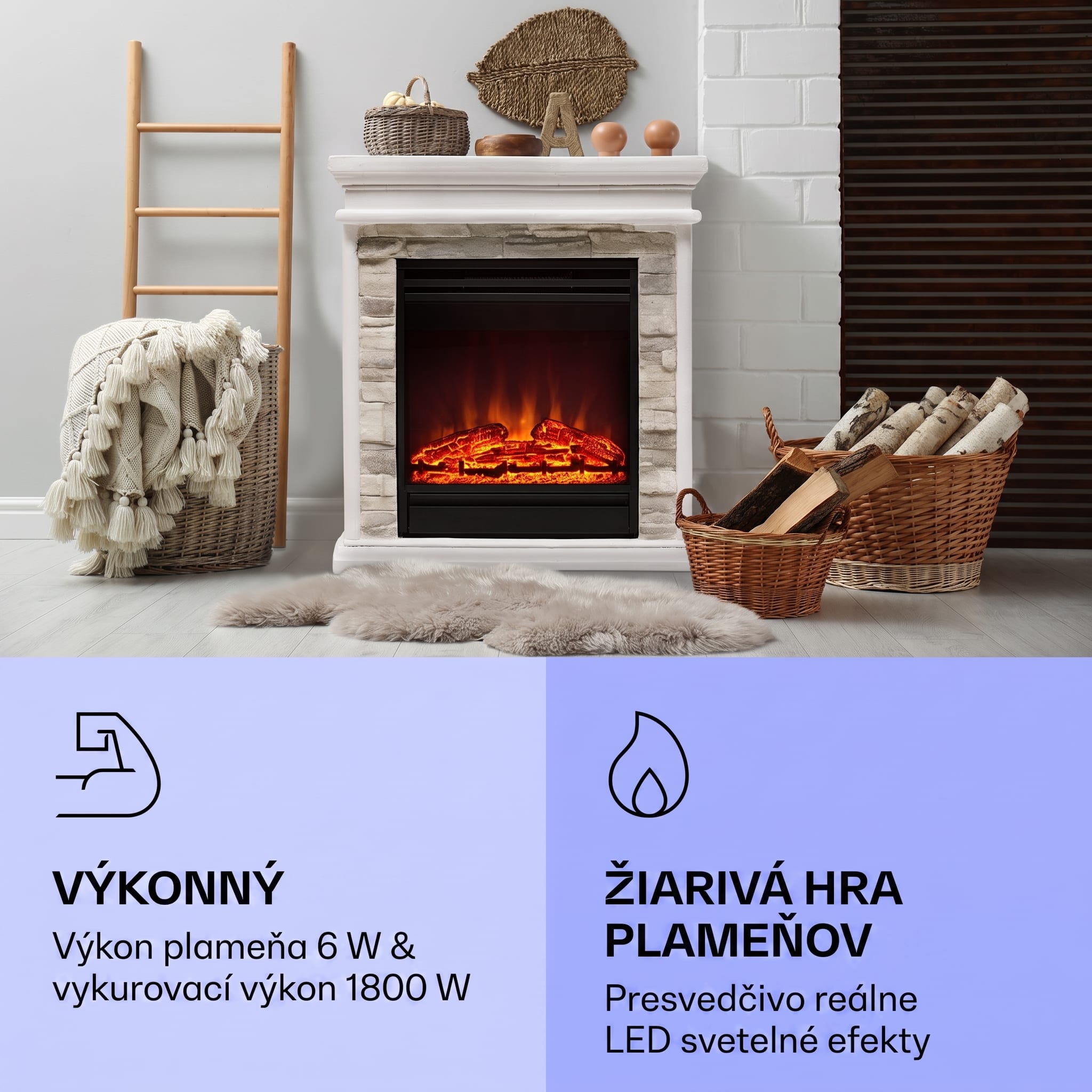 Klarstein Nevis Peak, elektrický krb, 1800 W, funkcia vykurovania 10 až 30 °C, diaľkové ovládanie – Obrázok 3