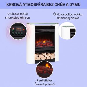 Klarstein Studio 5 Arc, elektrický krb, 1800 W, LED plamene, ventilátor, diaľkové ovládanie