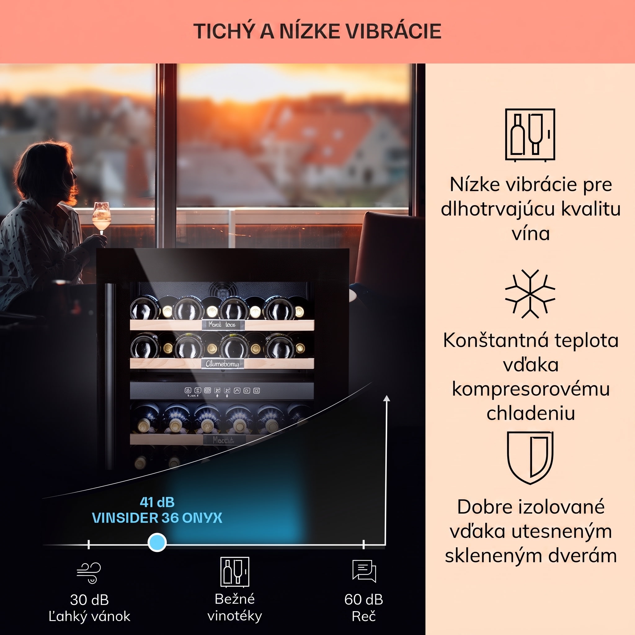 Klarstein Vinsider 36 Onyx Edition, vinotéka, 85 l, 5-22°C, 2 zóny – Obrázok 3