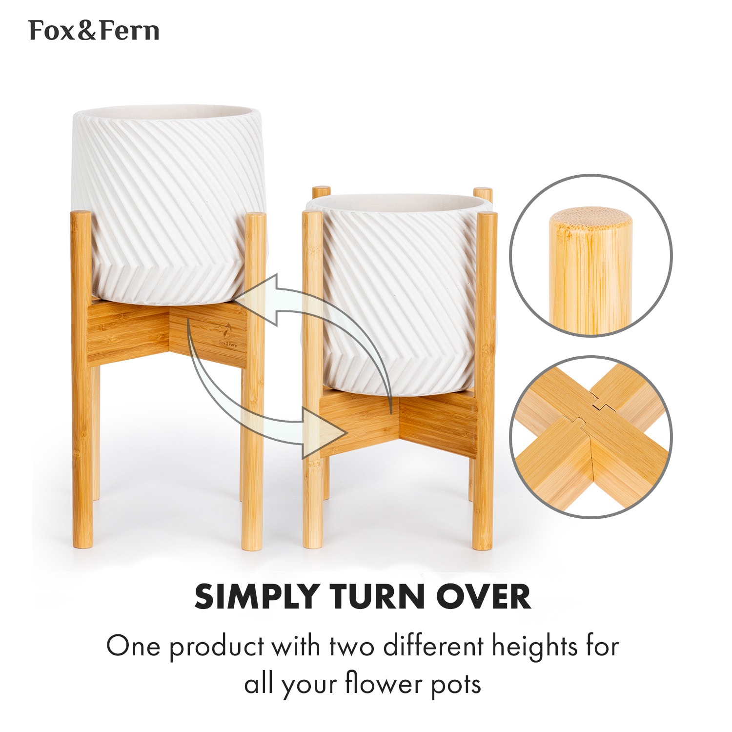 Fox & Fern Zeist, stojan na rastliny, 2 výšky, kombinovateľný, zásuvný dizajn, prírodný – Obrázok 4